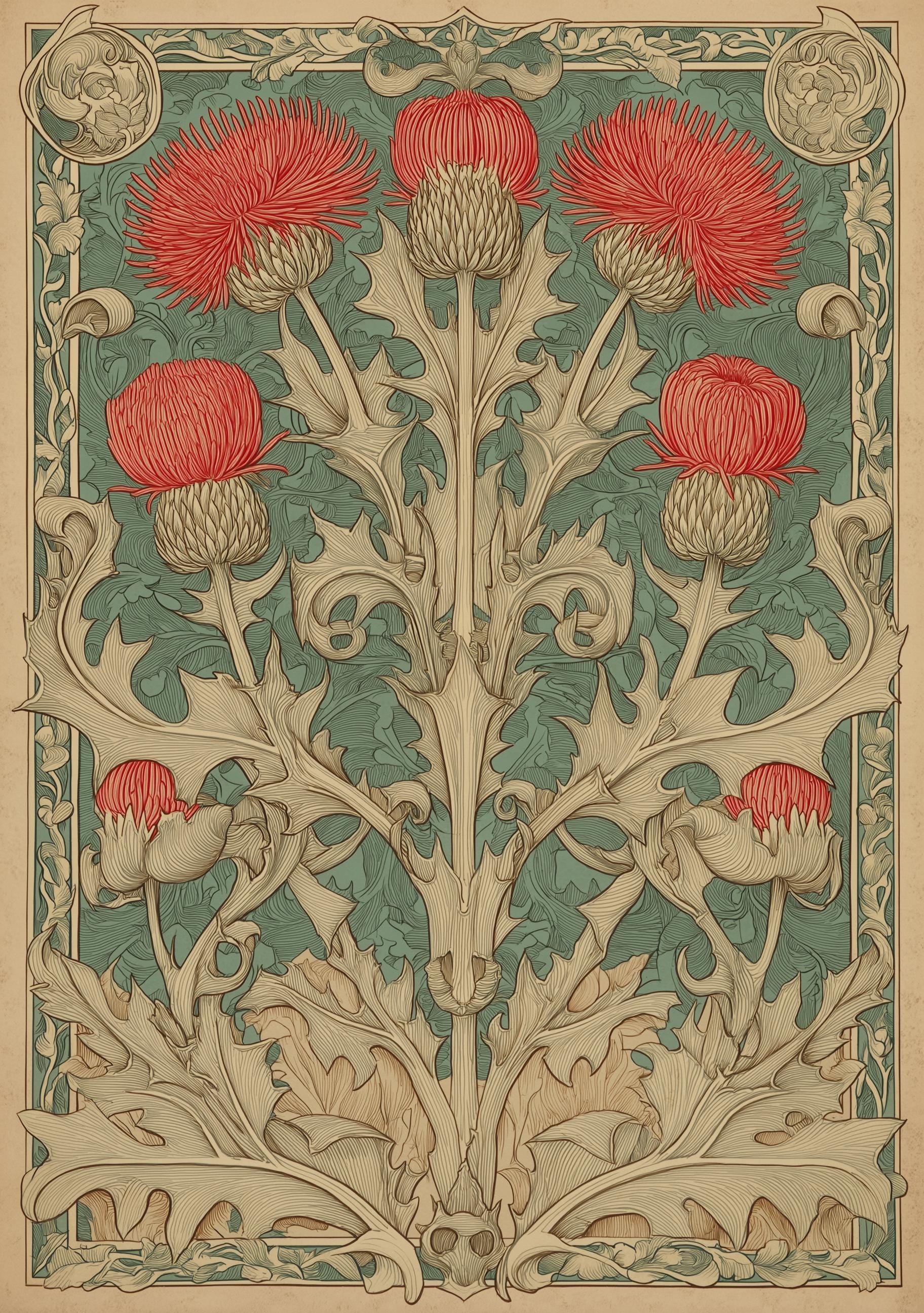 Art Nouveau Thistle William Morris Style Floral Wall Art