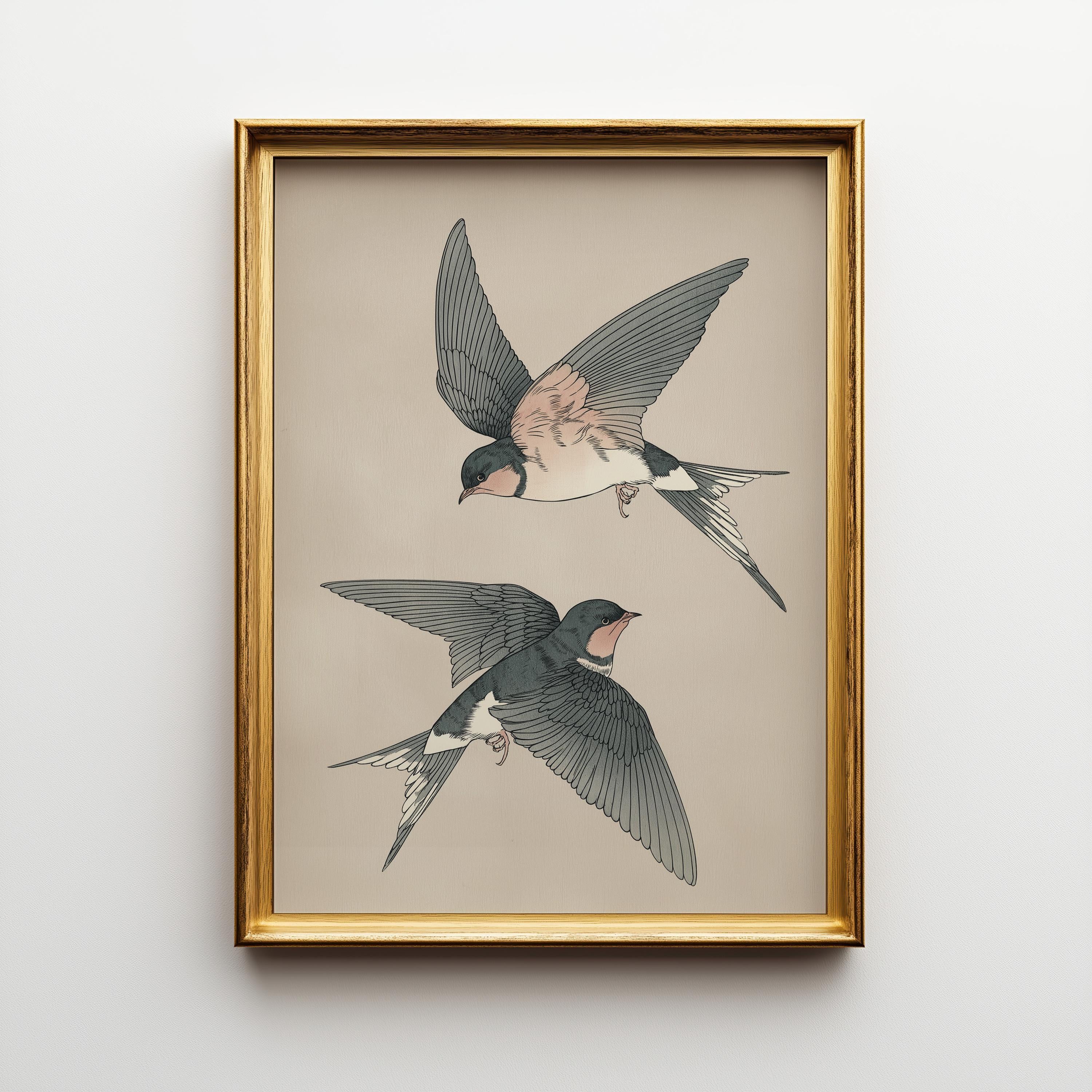 Swallow Bird Japanese Style Japandi Wall Art by The Wall Art Studio