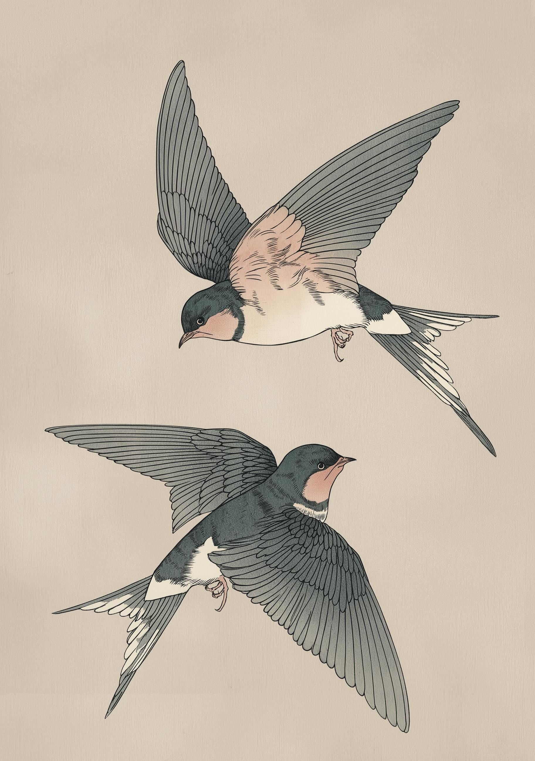 Swallow Bird Japanese Style Japandi Wall Art by The Wall Art Studio