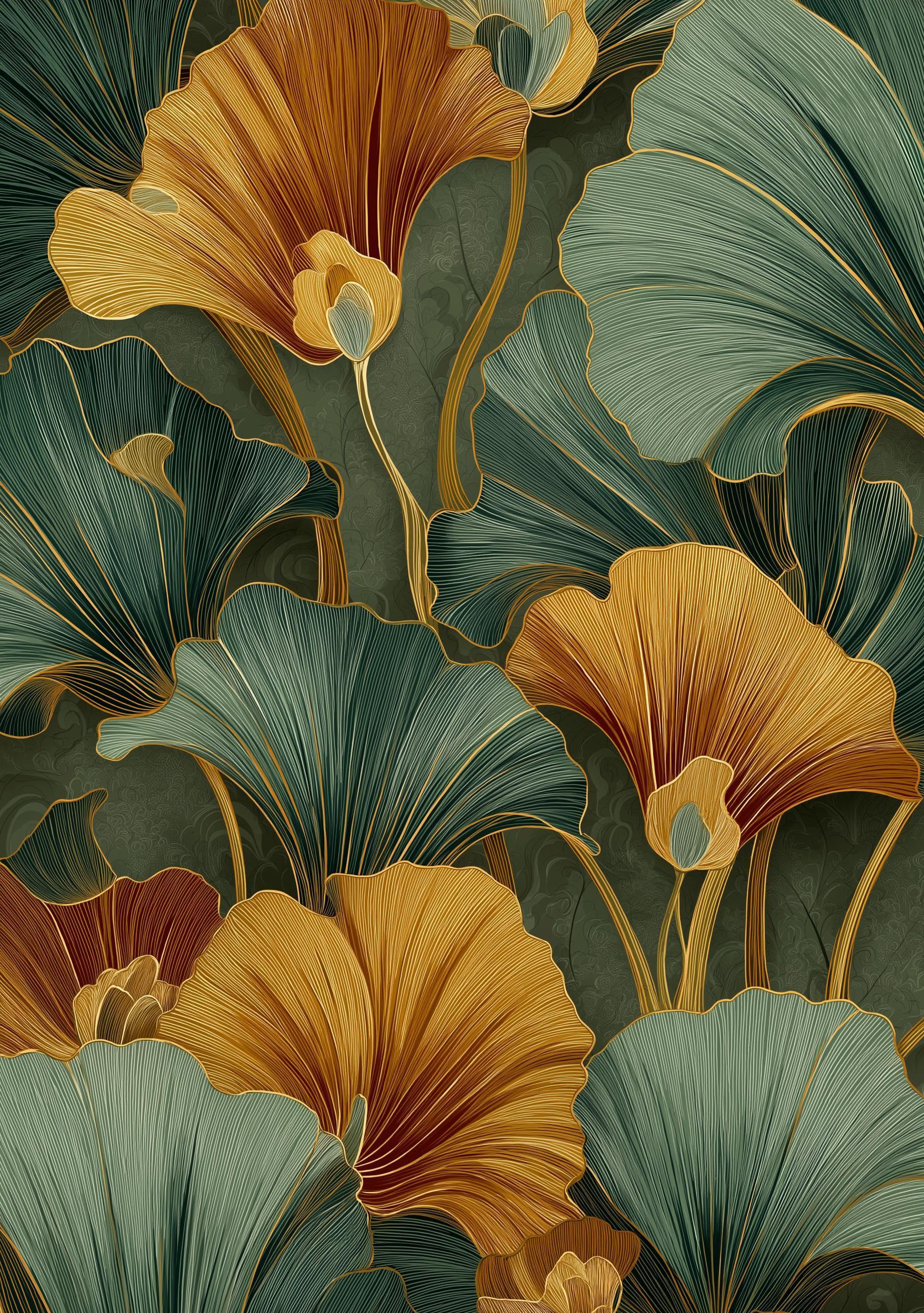 Art Deco Emerald Green Floral Tropical Leaves Wall Art by The Wall Art Studio