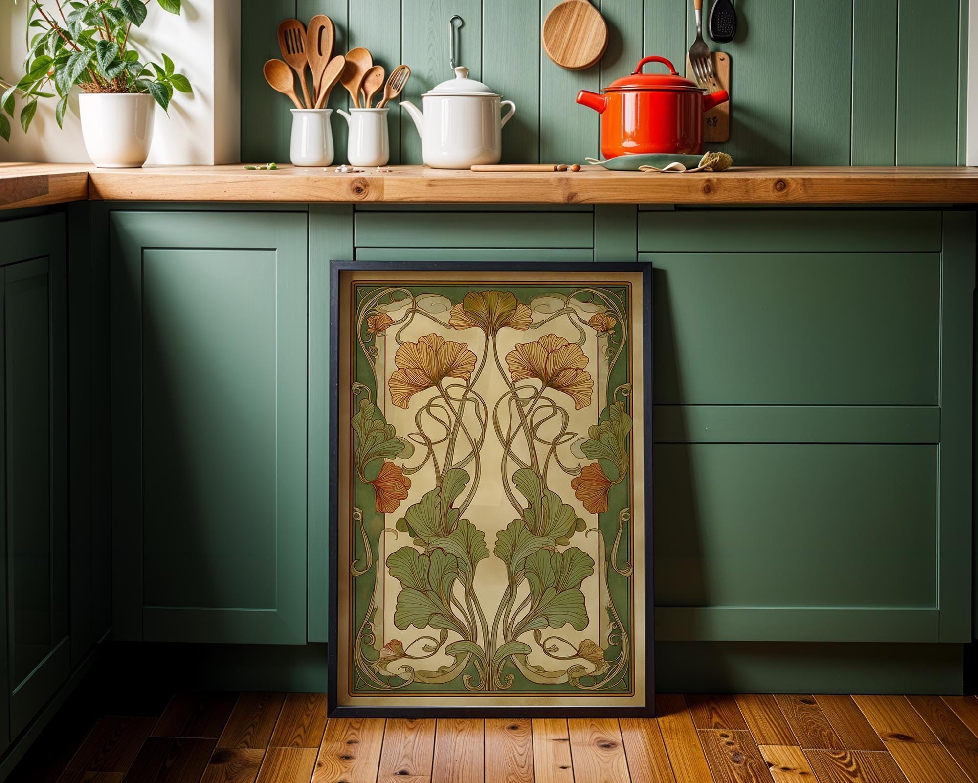 Art Nouveau Thistle William Morris Style Floral Vintage Botanical Wall Art by The Wall Art Studio