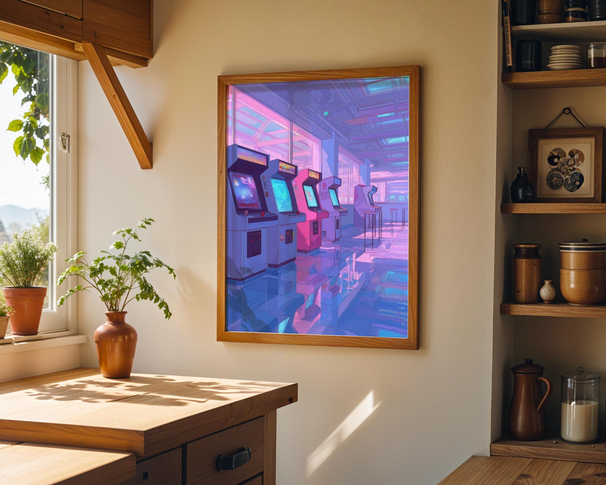Lo-fi Retro Gaming Arcade Neon Vaporwave Anime Aesthetic Wall Art by The Wall Art Studio - physical