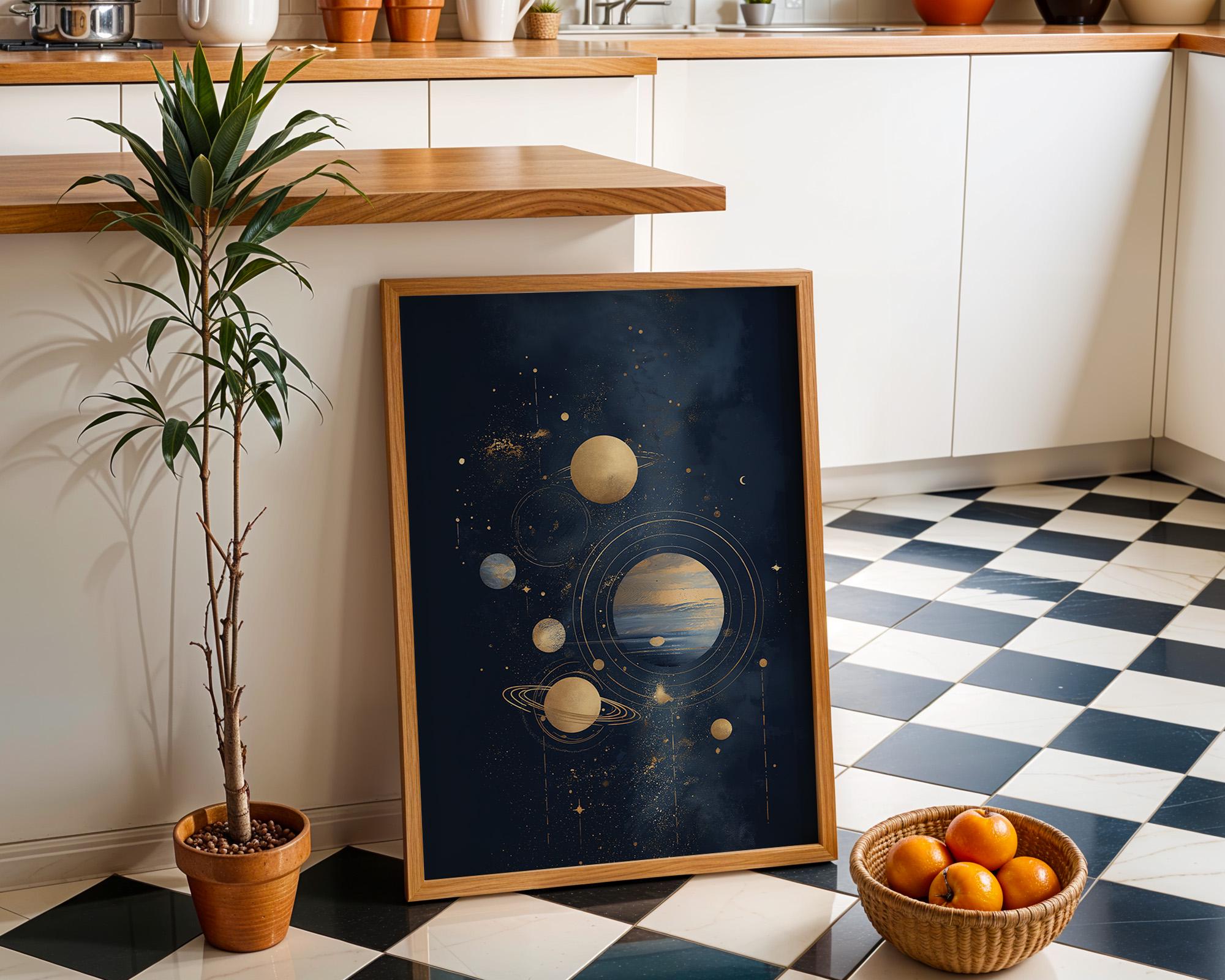 Minimalist Celestial Gold Solar System Wall Art by The Wall Art Studio