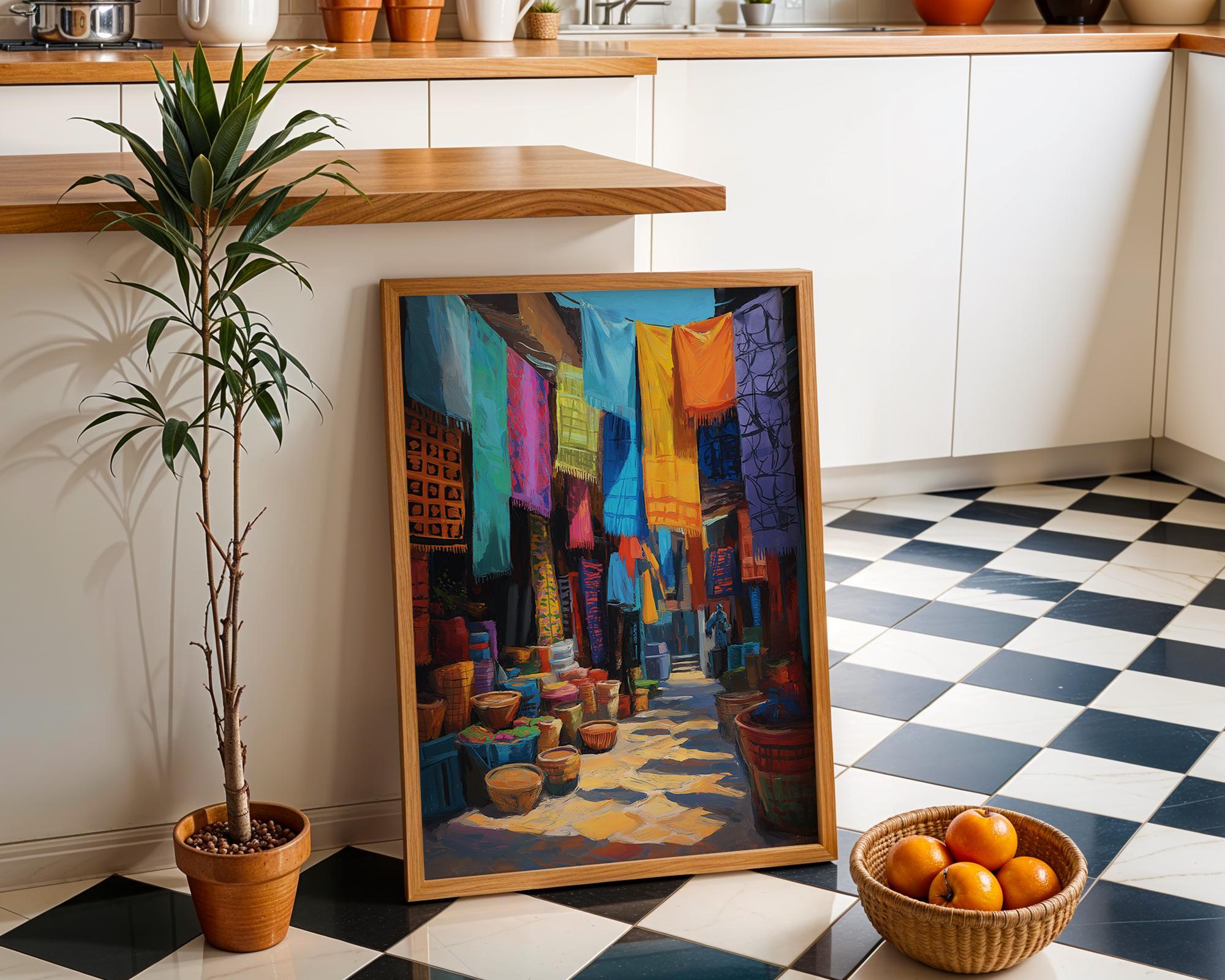 African Market Street Colourful Moroccan Bazaar Wall Art by The Wall Art Studio