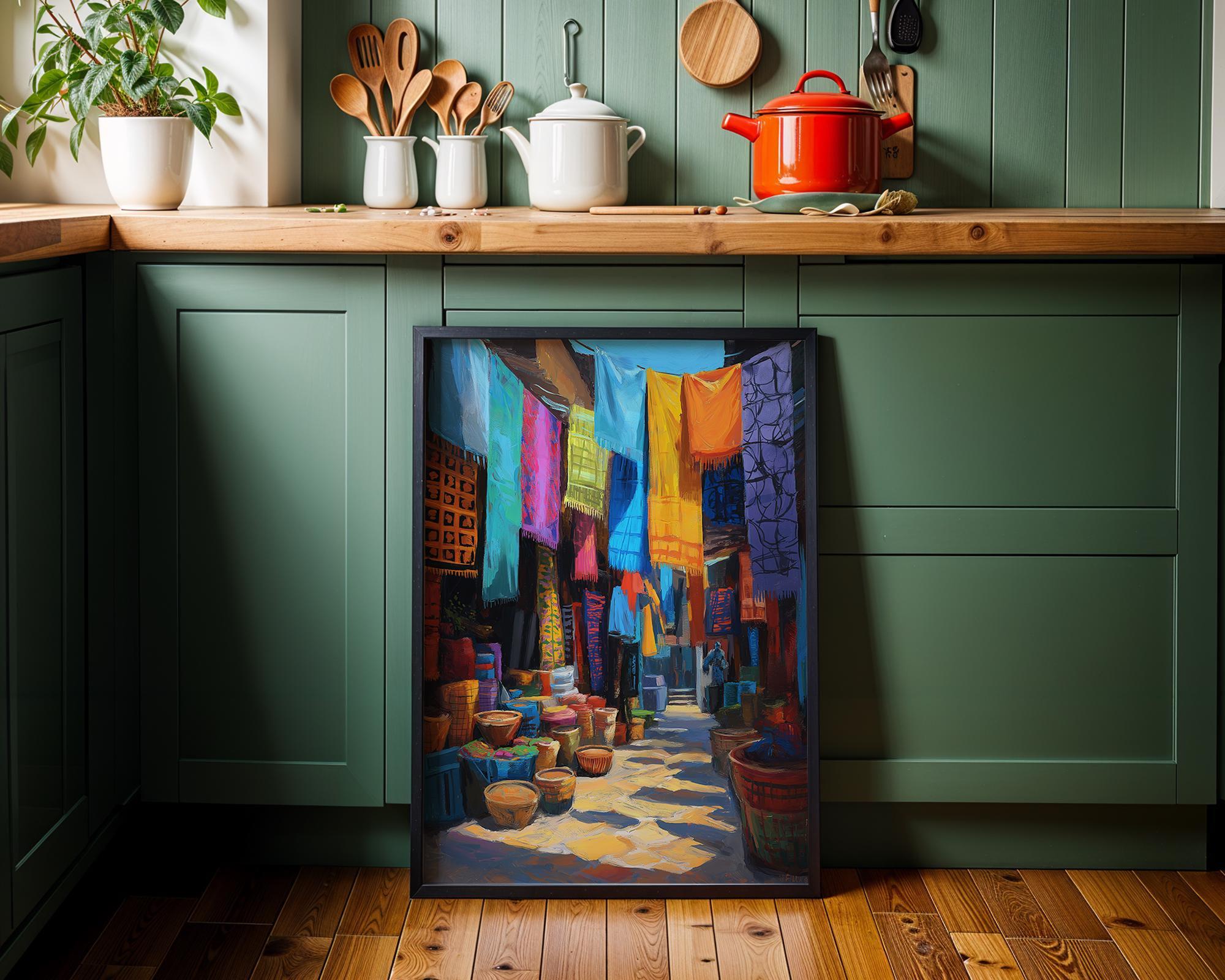 African Market Street Colourful Moroccan Bazaar Wall Art by The Wall Art Studio