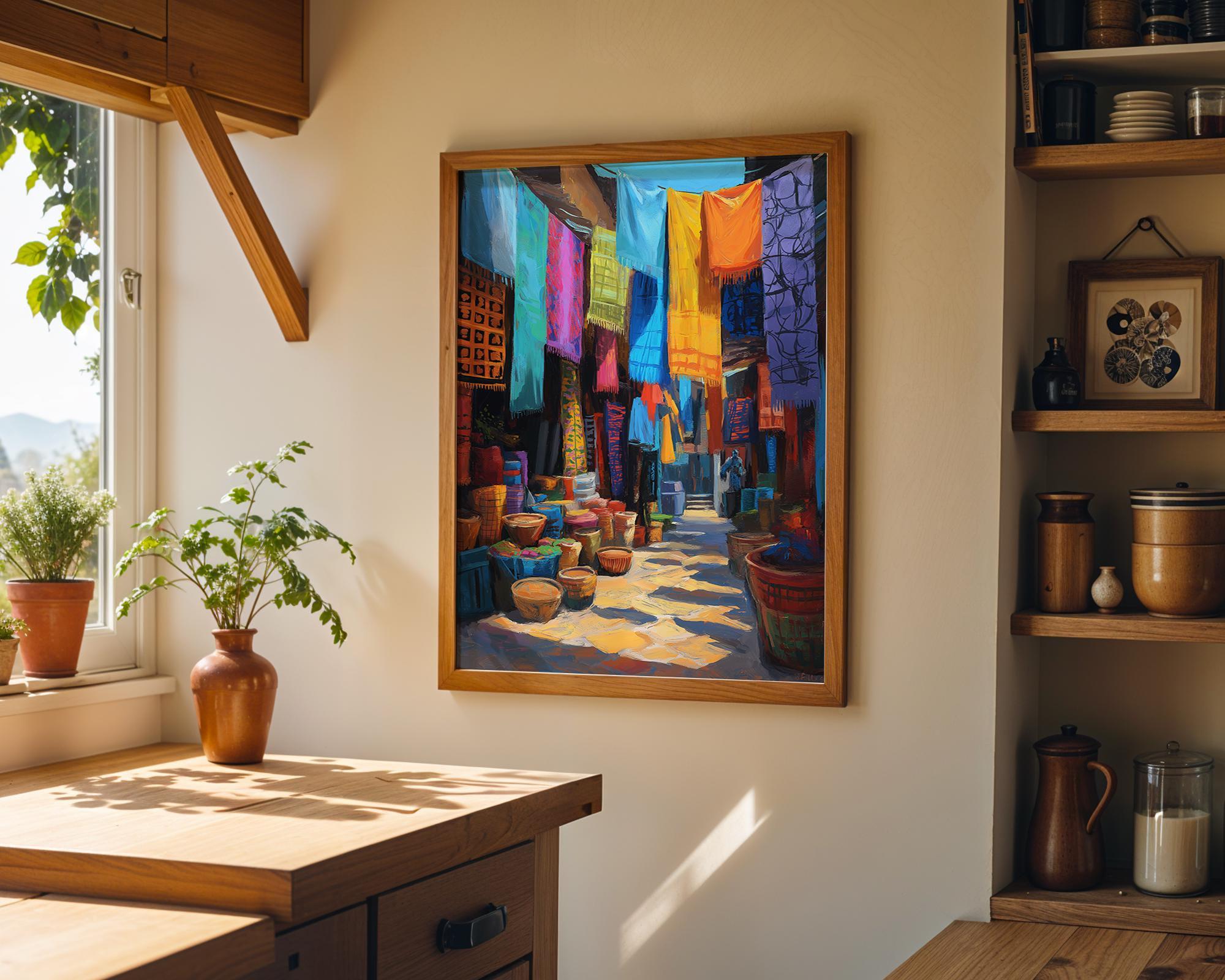 African Market Street Colourful Moroccan Bazaar Wall Art by The Wall Art Studio