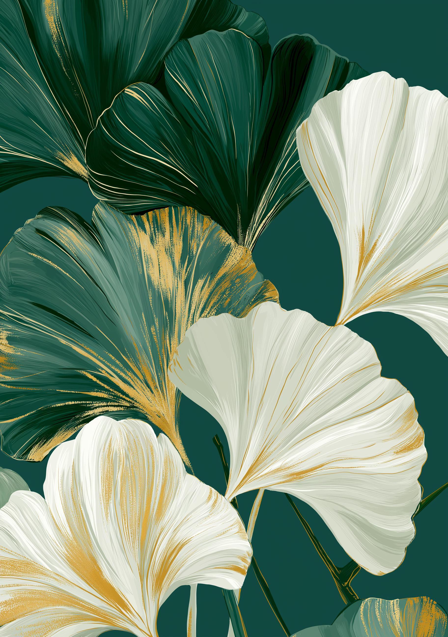 Green & Gold Art Deco Ginkgo Leaf Print Botanical Wall Art by The Wall Art Studio
