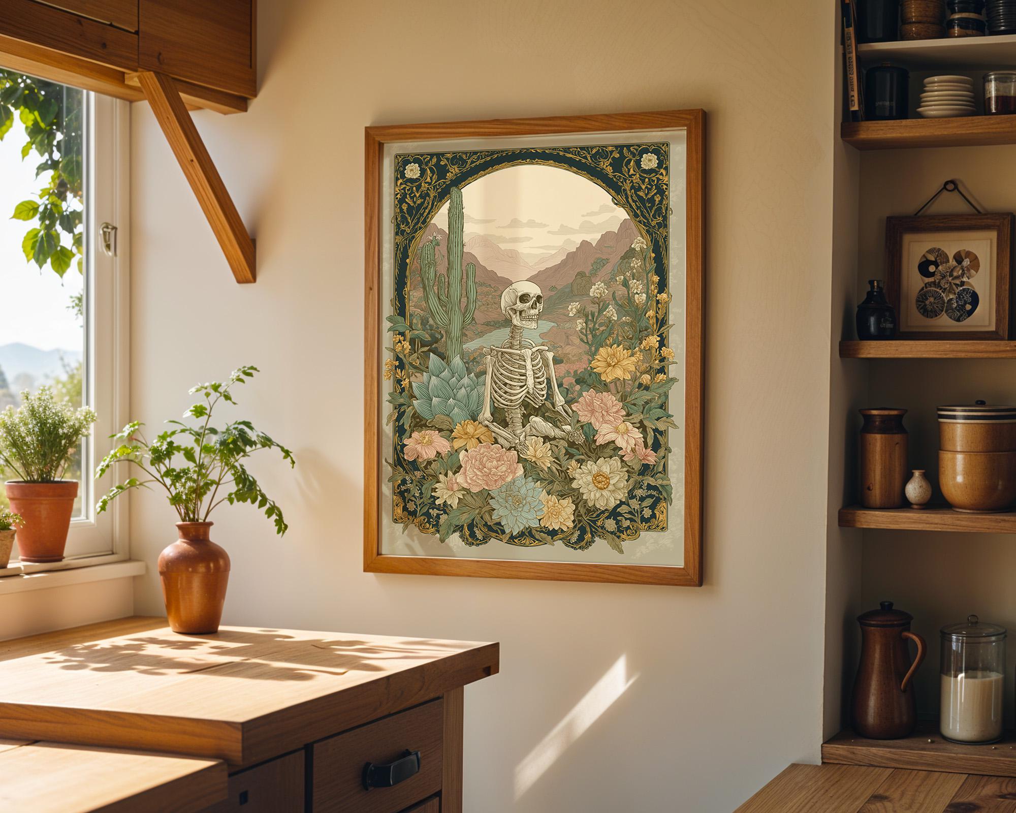 Floral Skeleton Western Gothic Desert Botanical Wall Art by The Wall Art Studio - physical