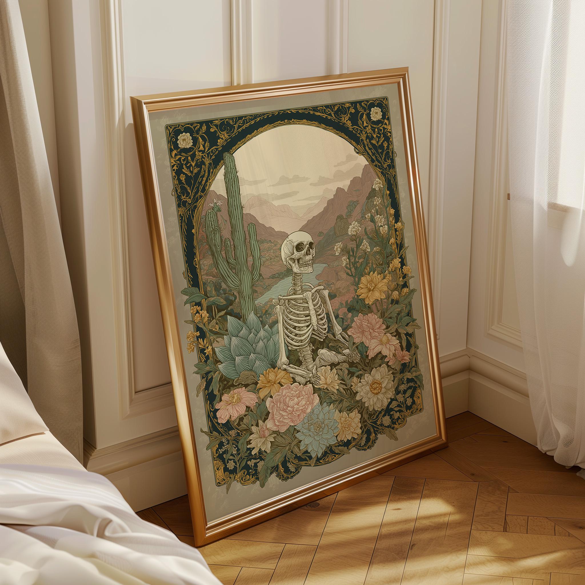 Floral Skeleton Western Gothic Desert Botanical Wall Art by The Wall Art Studio - physical