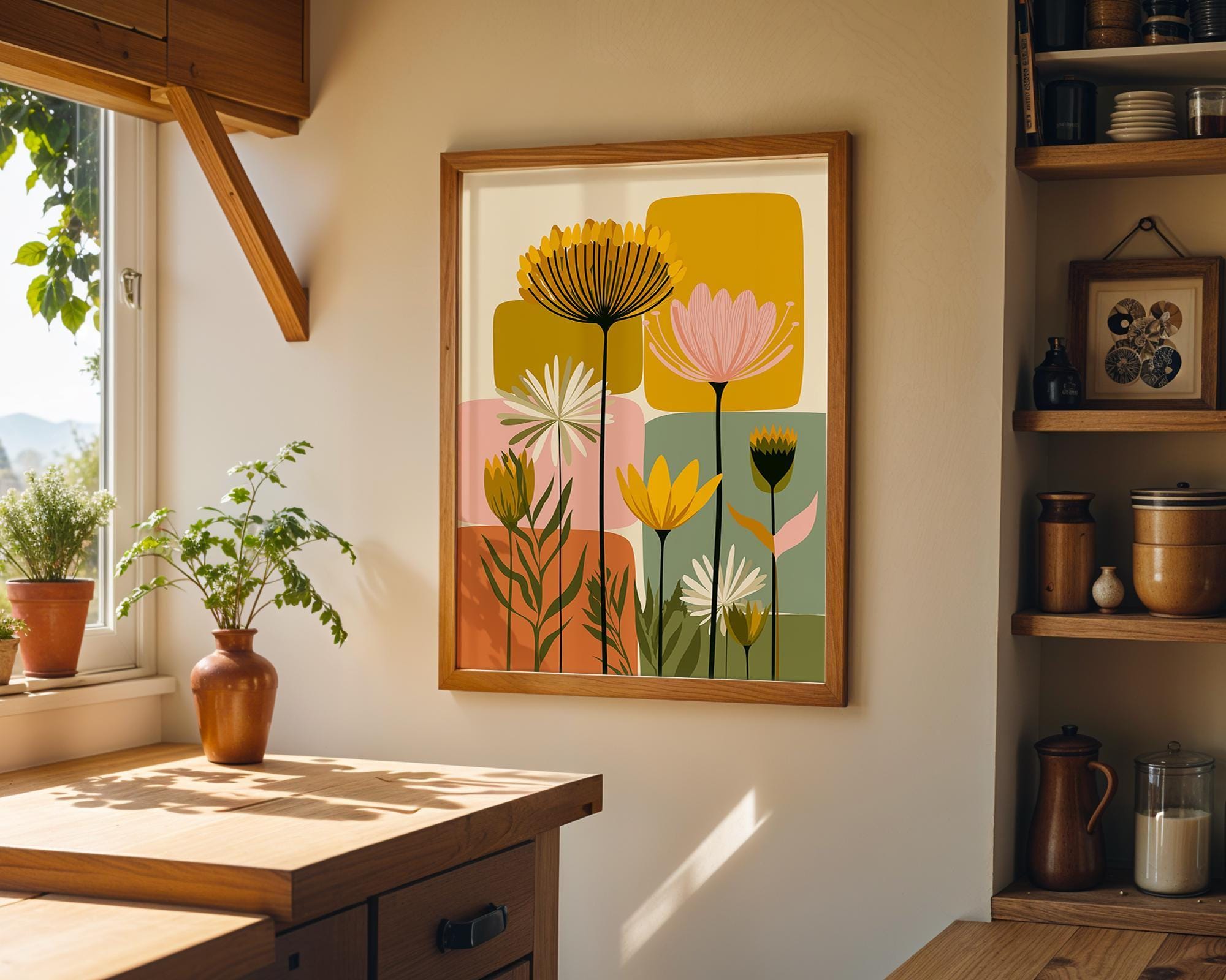 Mid Century Modern Retro Scandinavian Abstract Floral Wall Art by The Wall Art Studio - physical