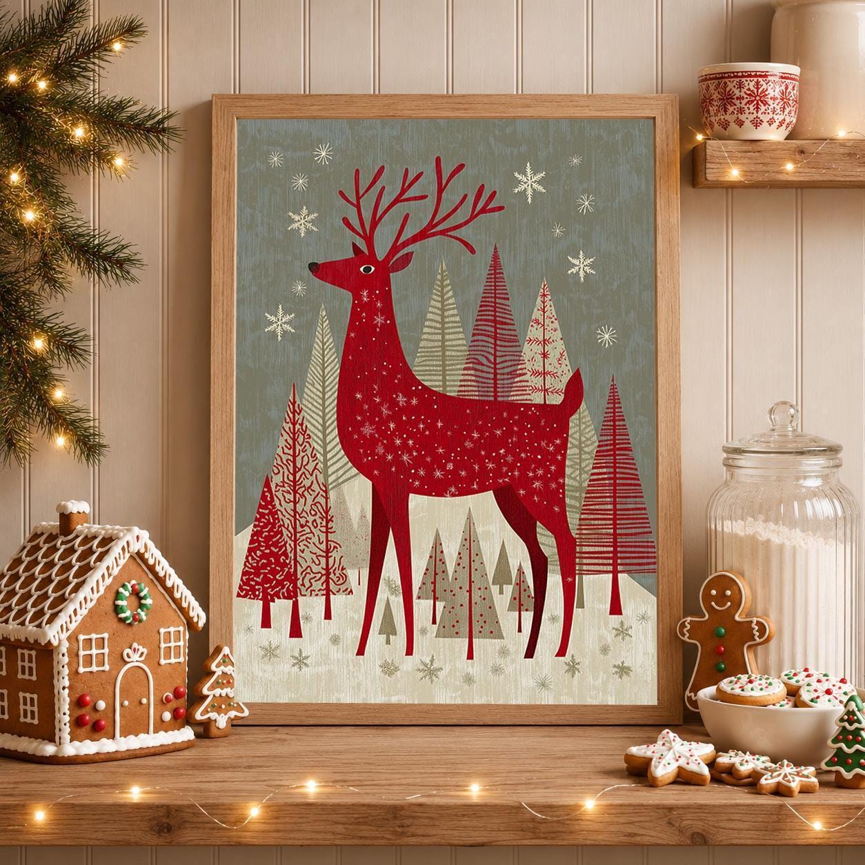 Scandinavian Christmas Nordic Reindeer Family Wall Art by The Wall Art Studio