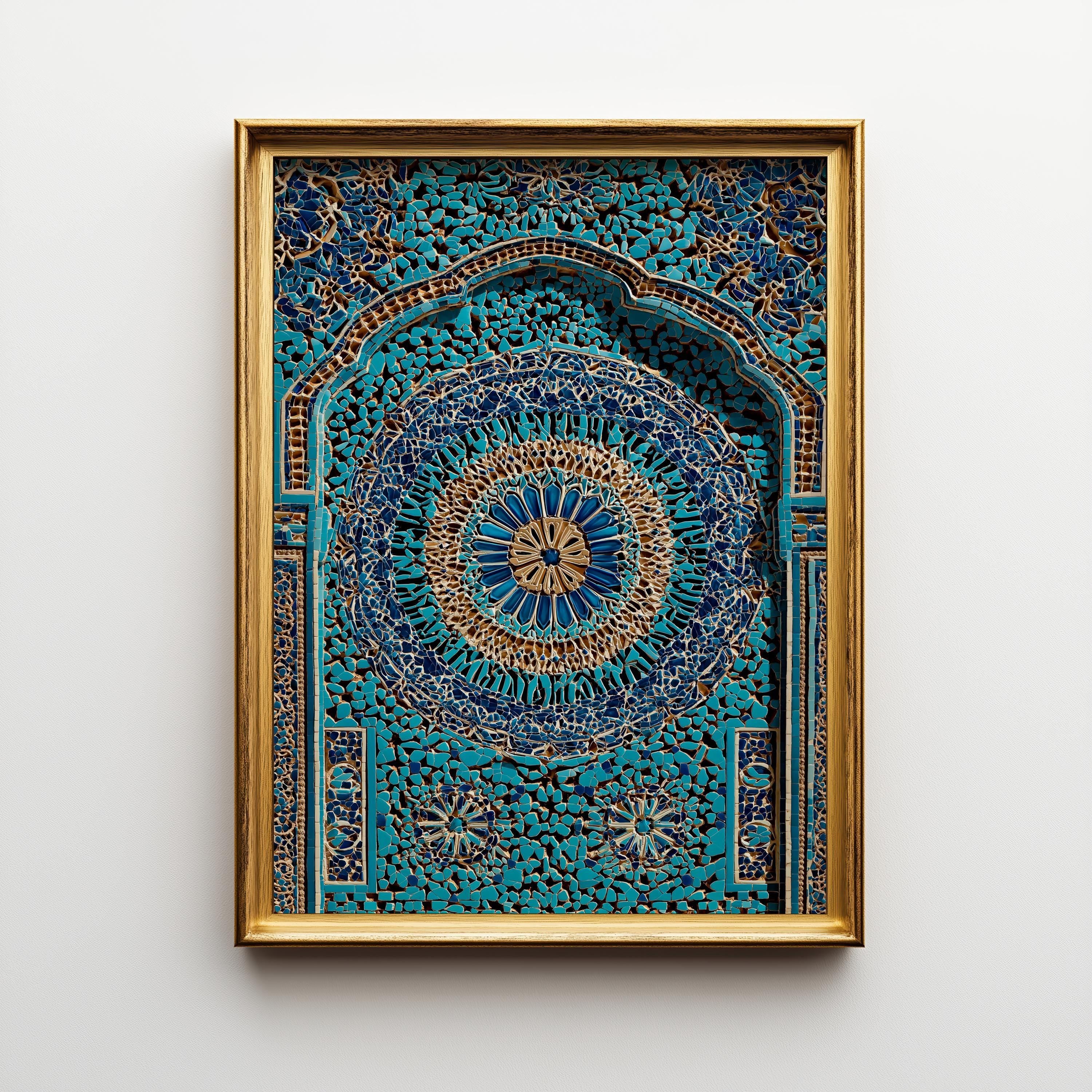 Moroccan Tile Blue Mosaic Arch Moorish Architecture Wall Art by The Wall Art Studio