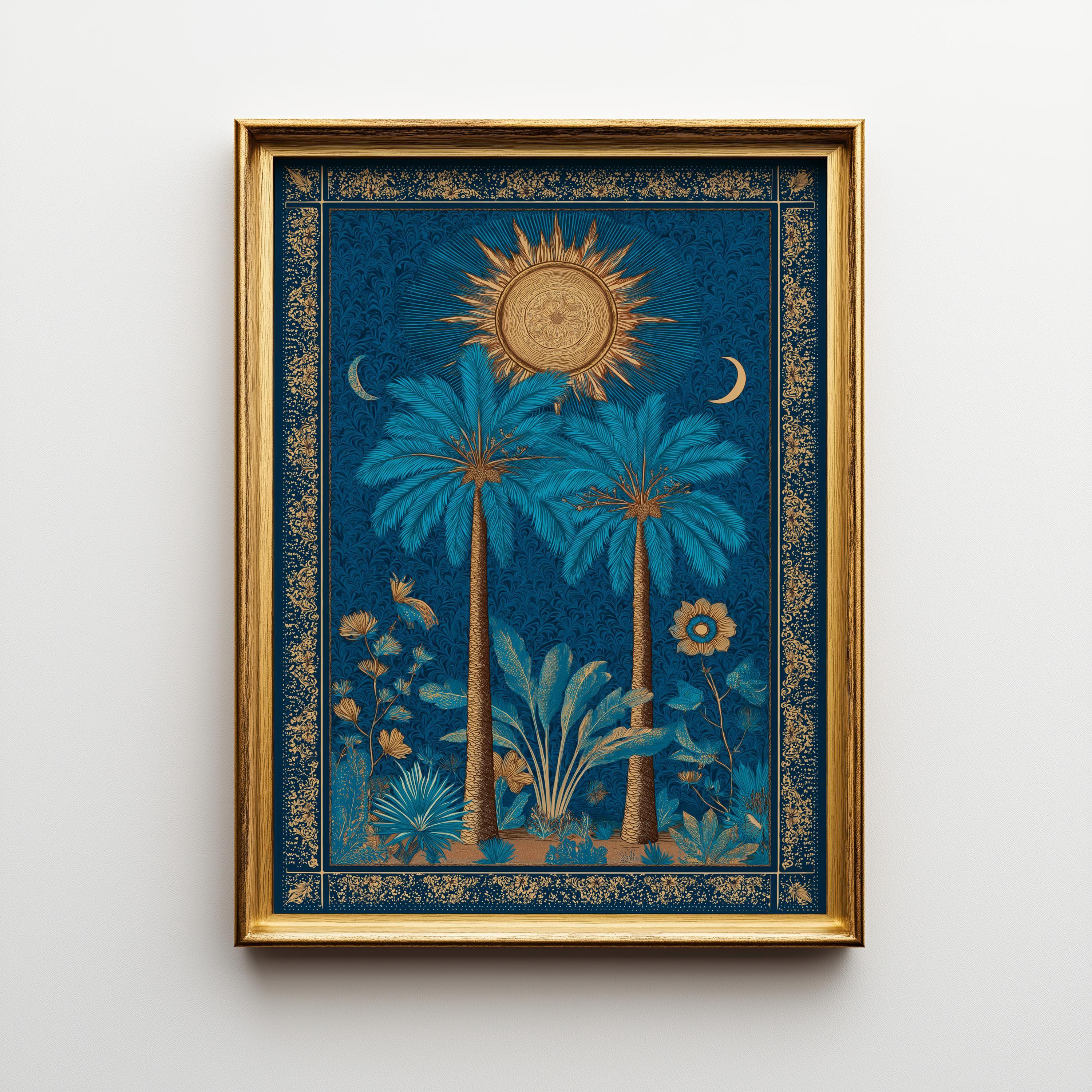 Art Nouveau Palm Tree Sun Tropical Botanical Boho Wall Art by The Wall Art Studio