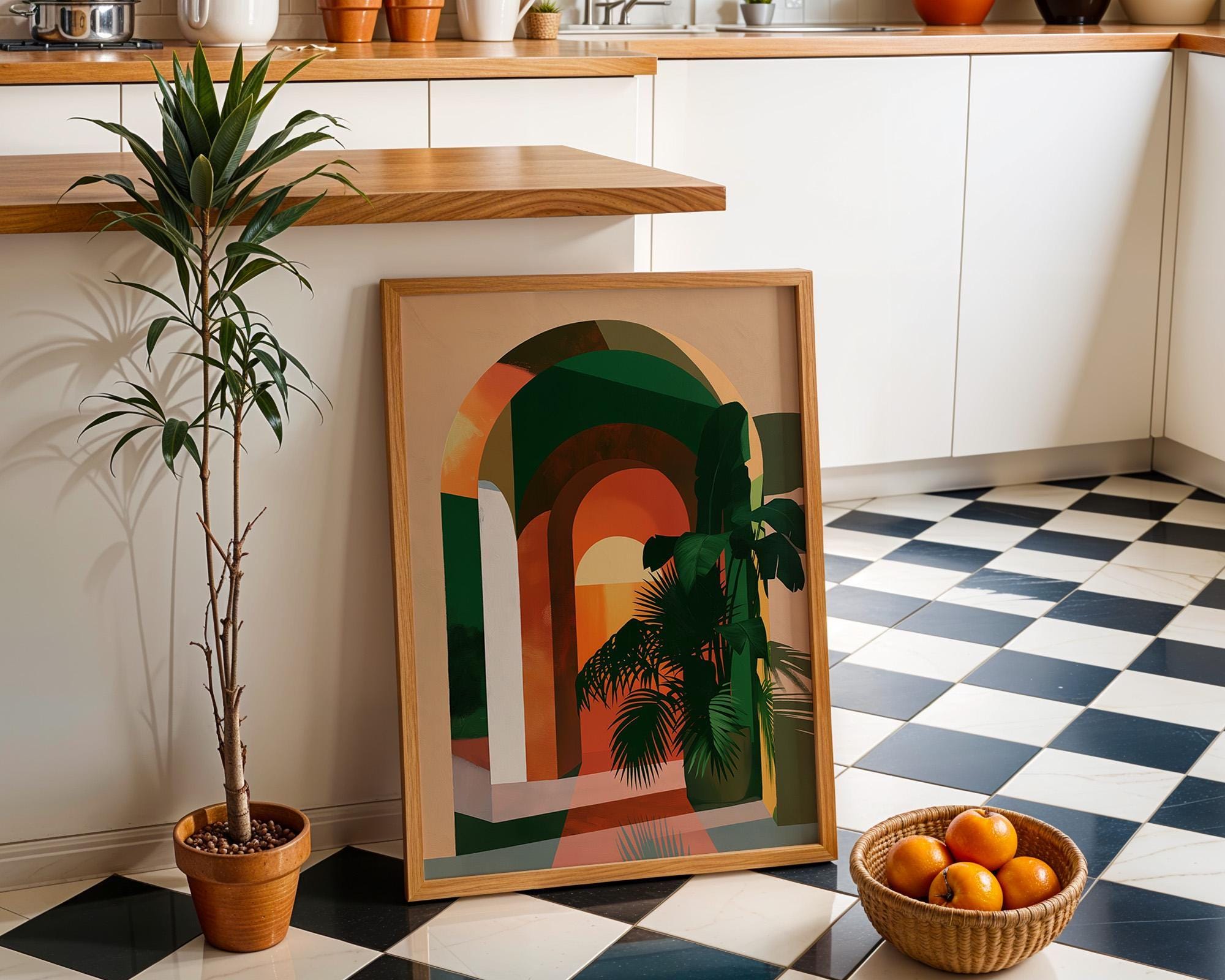 Tropical Botanical Geometric Neo Deco Arch Wall Art by The Wall Art Studio