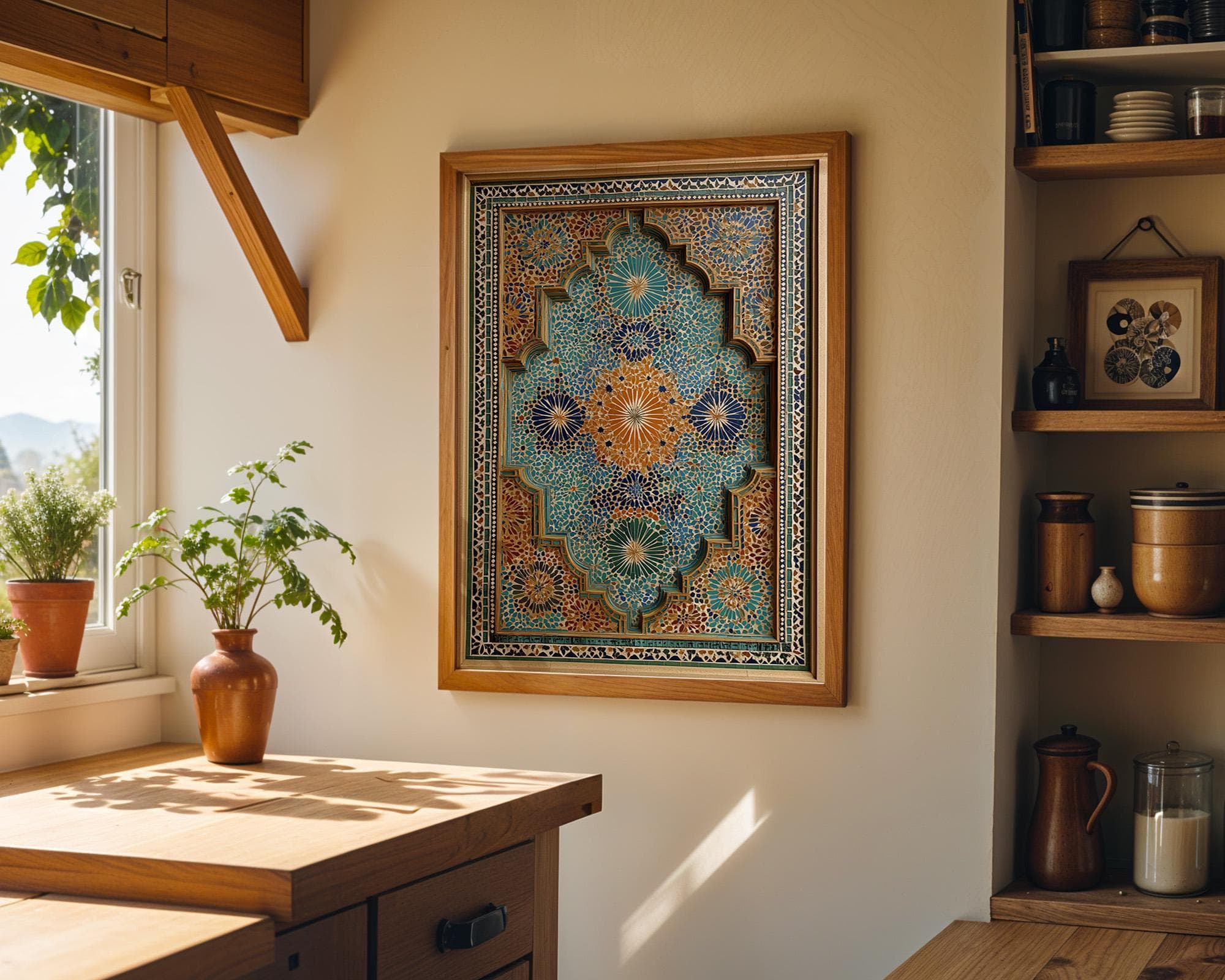 Moroccan Mosaic Arch Teal & Gold Islamic Geometric Wall Art by The Wall Art Studio
