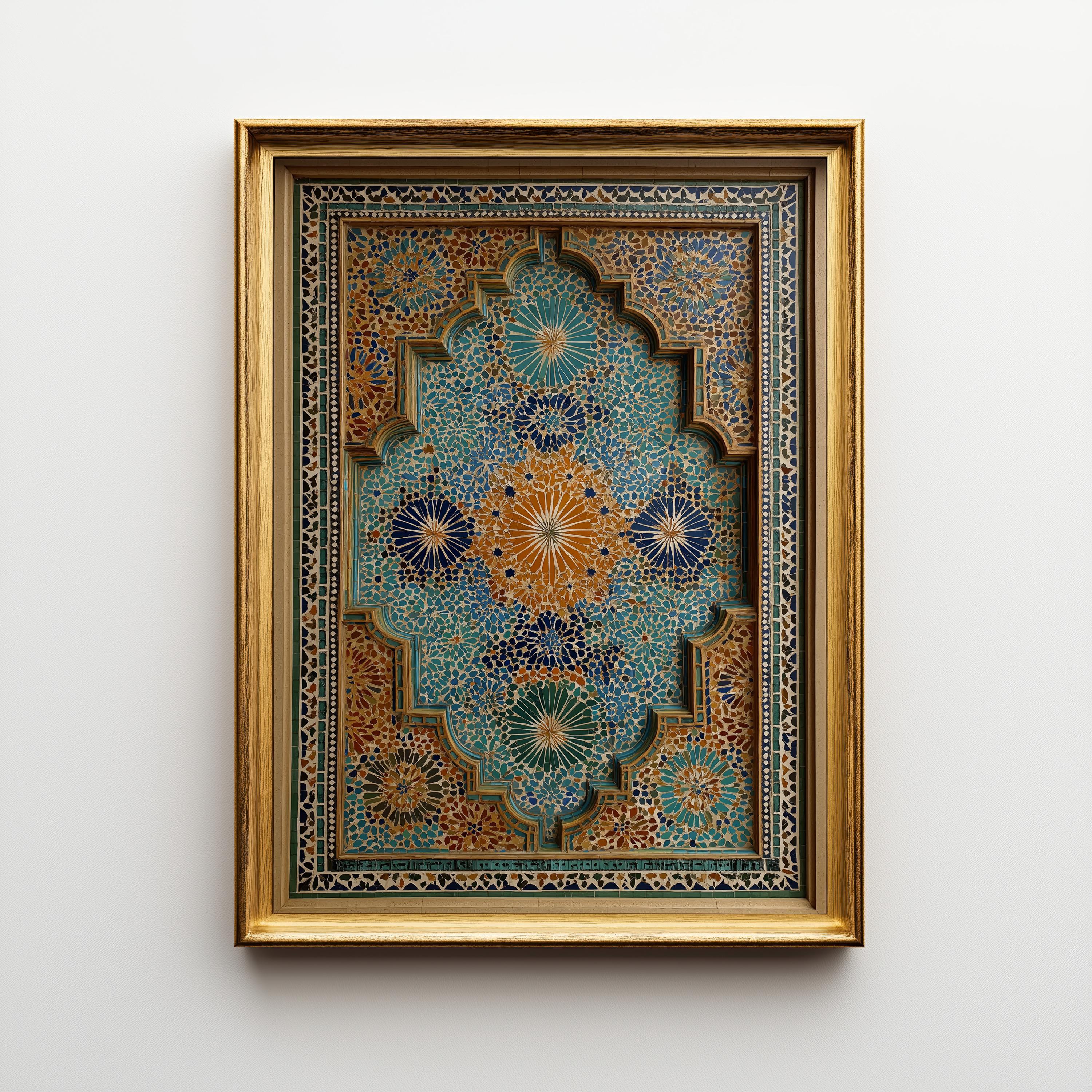 Moroccan Mosaic Arch Teal & Gold Islamic Geometric Wall Art by The Wall Art Studio