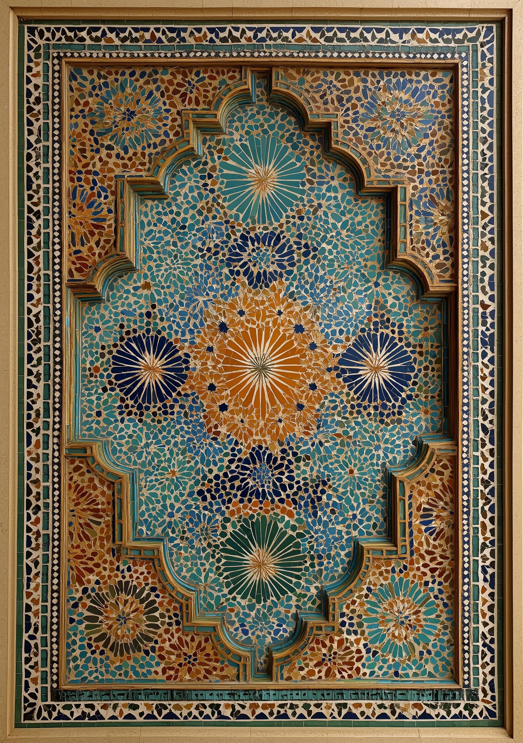 Moroccan Mosaic Arch Teal & Gold Islamic Geometric Wall Art by The Wall Art Studio