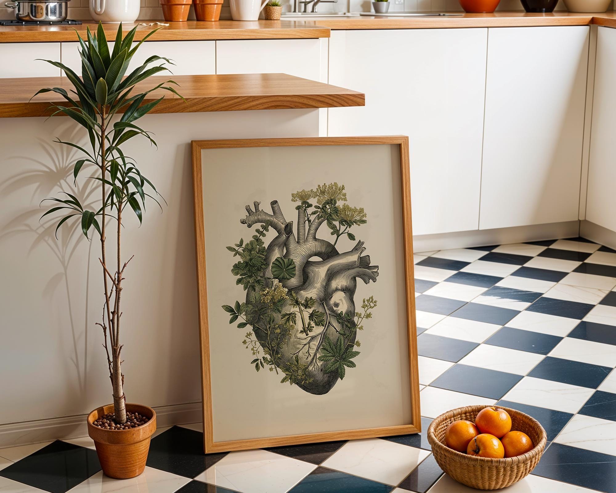 Botanical Anatomical Heart Vintage Medical Illustration Wall Art