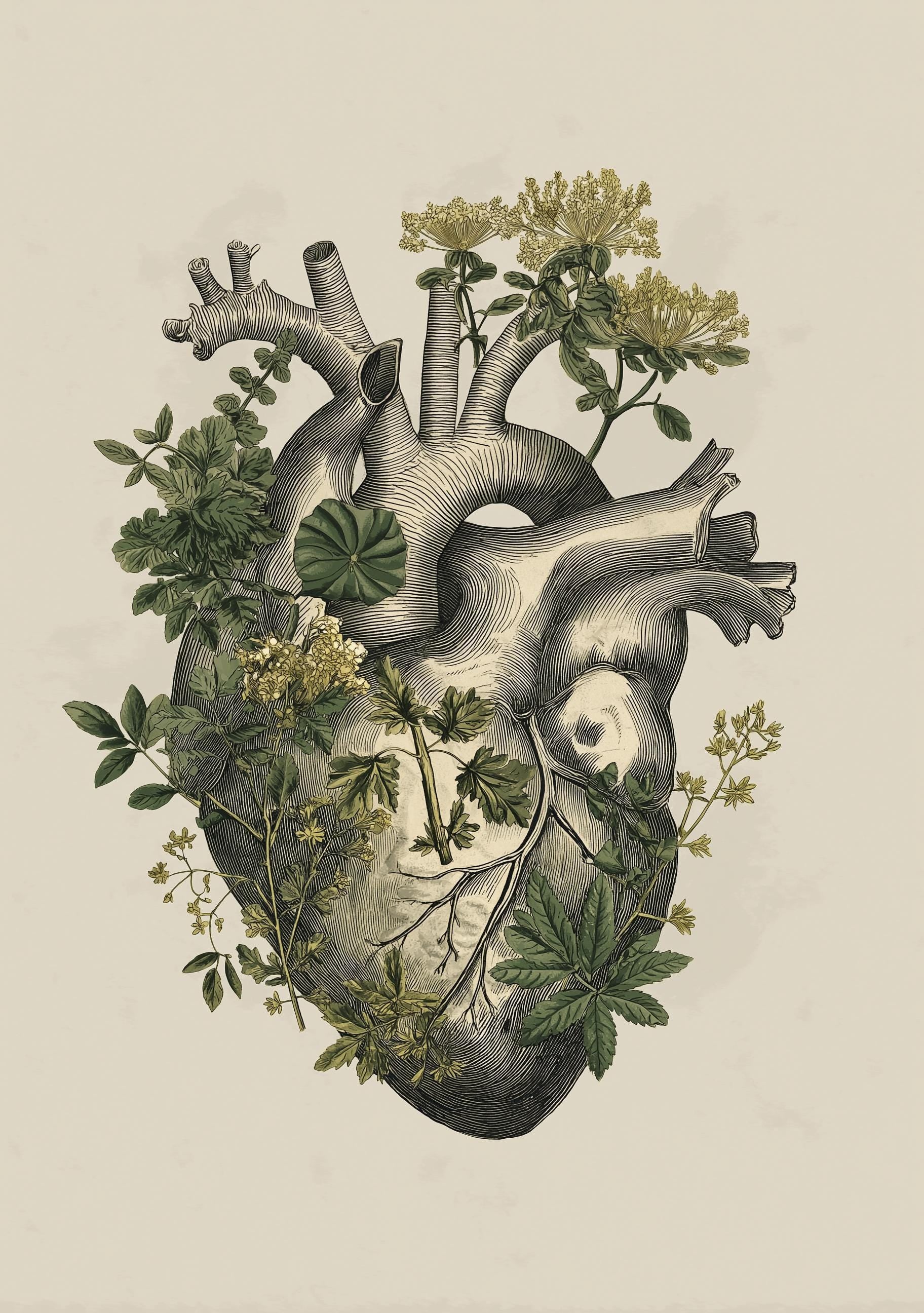 Botanical Anatomical Heart Vintage Medical Illustration Wall Art