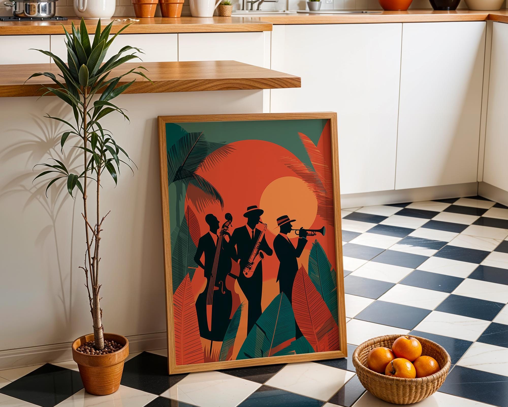 Art Deco Jazz Band Tropical Mid Century Modern Wall Art by The Wall Art Studio