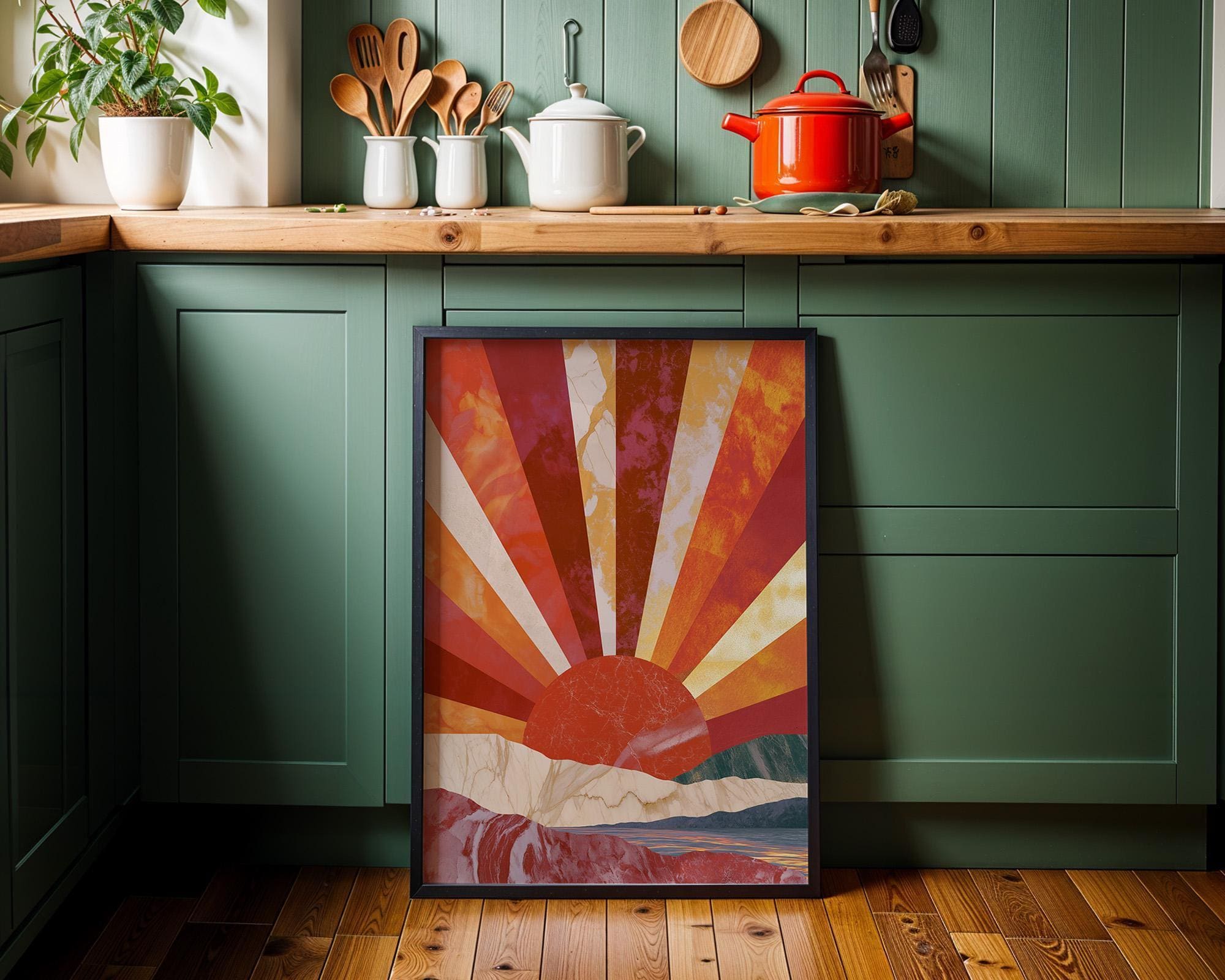 Art Deco Sunburst Landscape Neo Deco Sunrise Wall Art by The Wall Art Studio