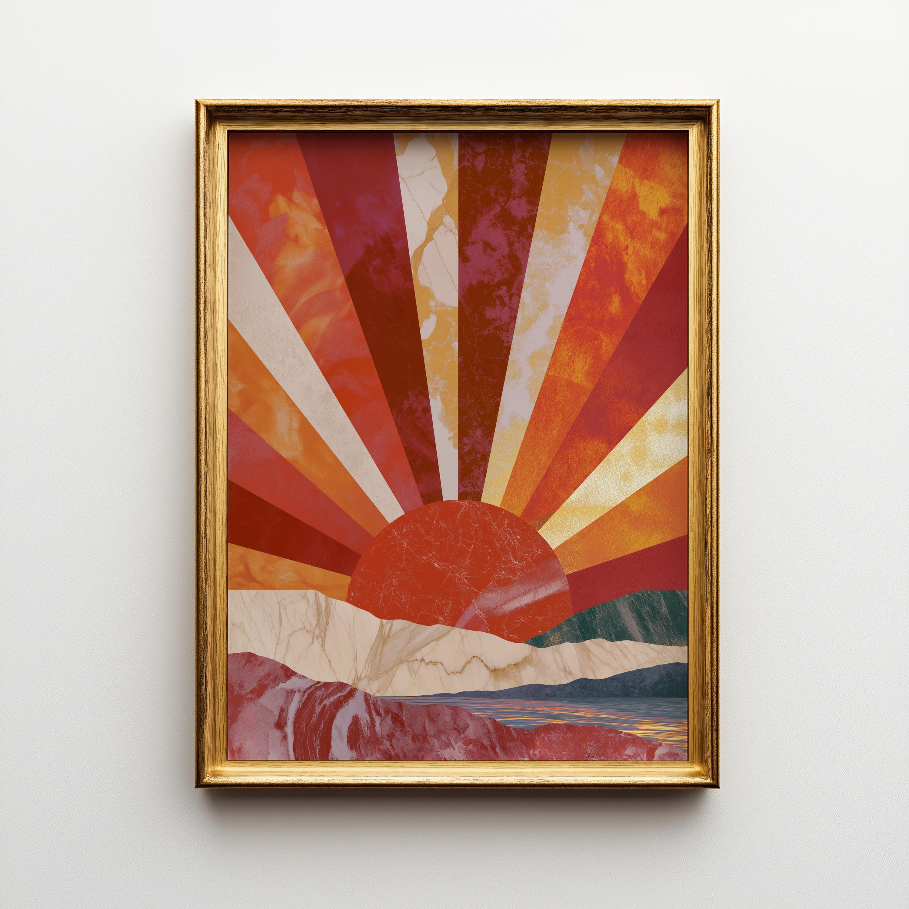 Art Deco Sunburst Landscape Neo Deco Sunrise Wall Art by The Wall Art Studio