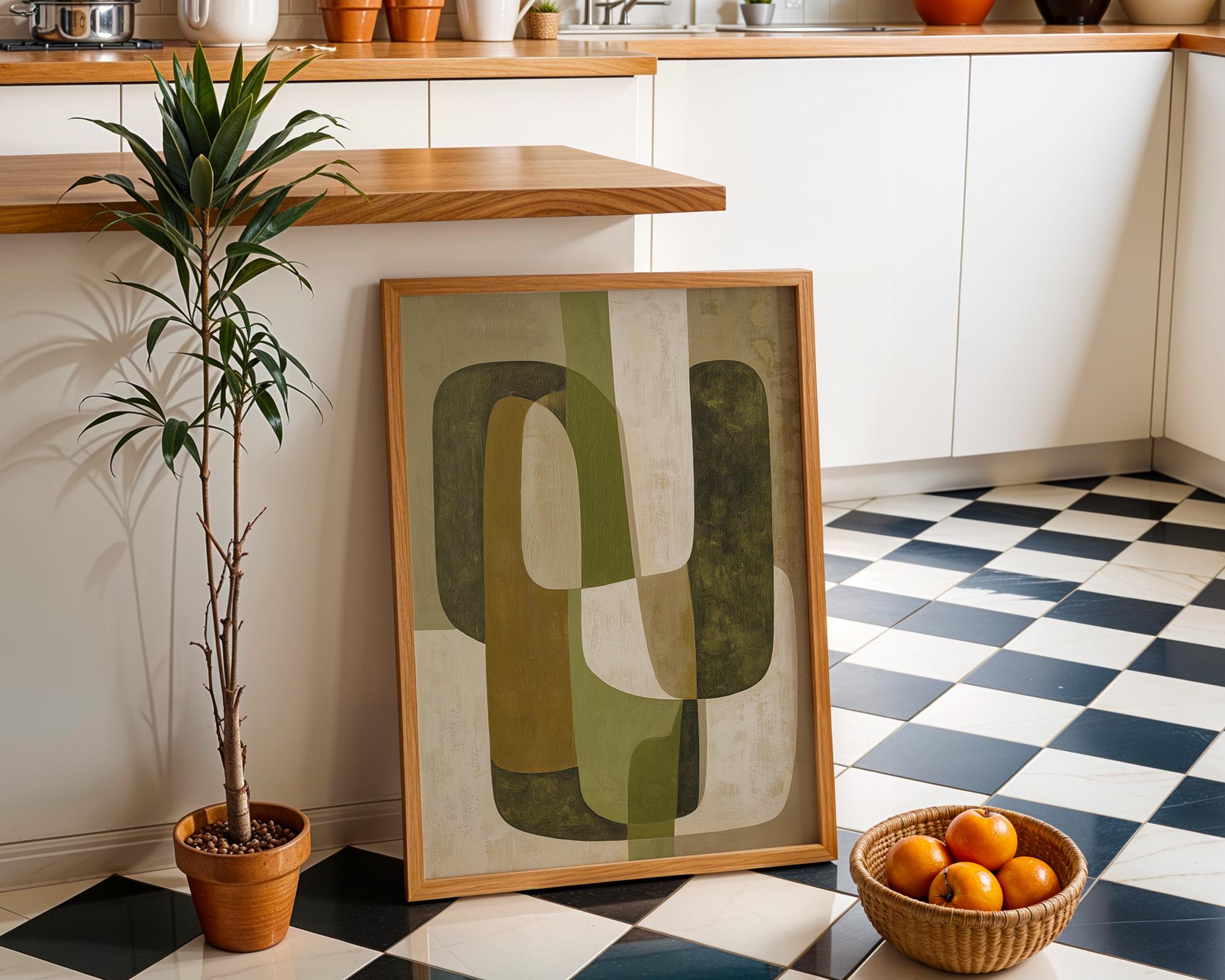 Olive Green Mid Century Modern Geometric Retro Abstract Scandinavian Wall Art by The Wall Art Studio - physical