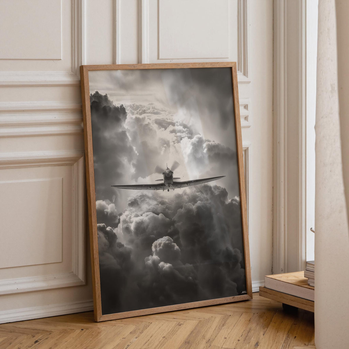 Black and White Airplane Moody Aviation Storm Sky Aircraft Wall Art