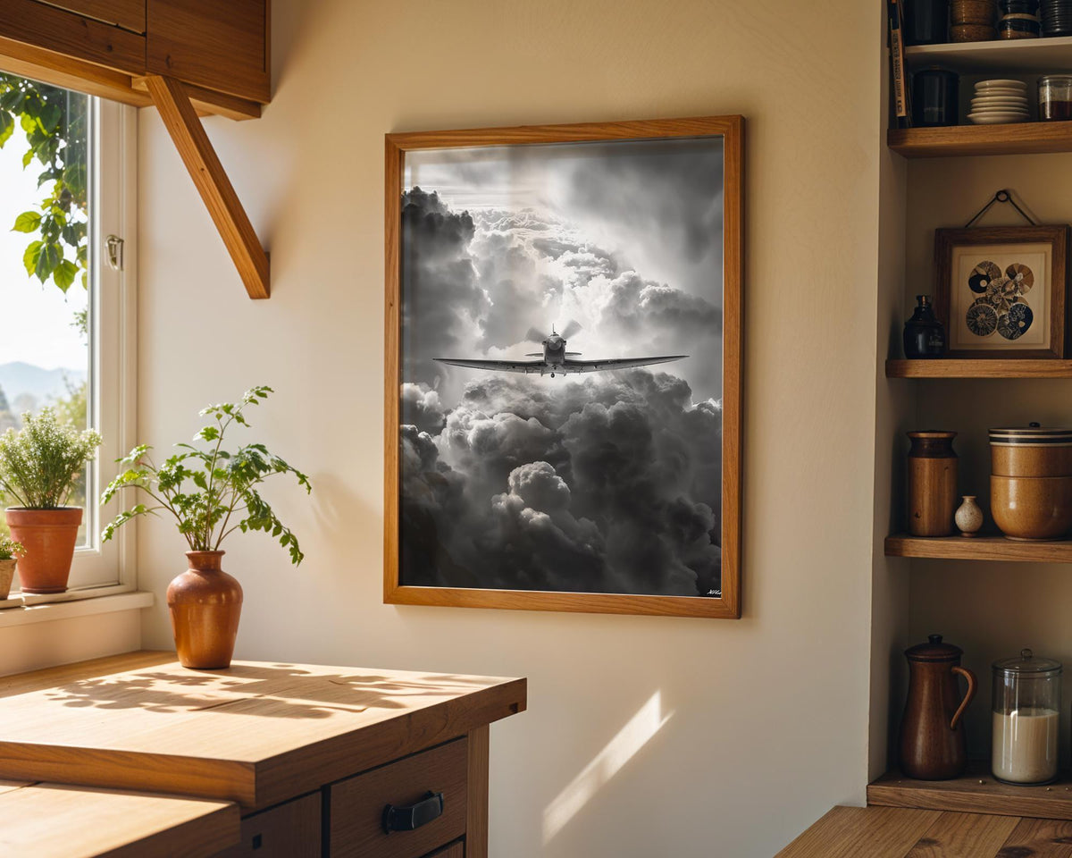 Black and White Airplane Moody Aviation Storm Sky Aircraft Wall Art