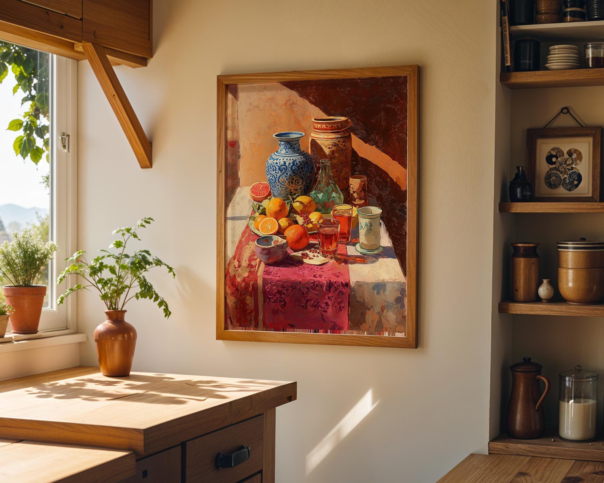 Moroccan Still Life Mediterranean Kitchen Fruit Ceramic Vase Wall Art by The Wall Art Studio