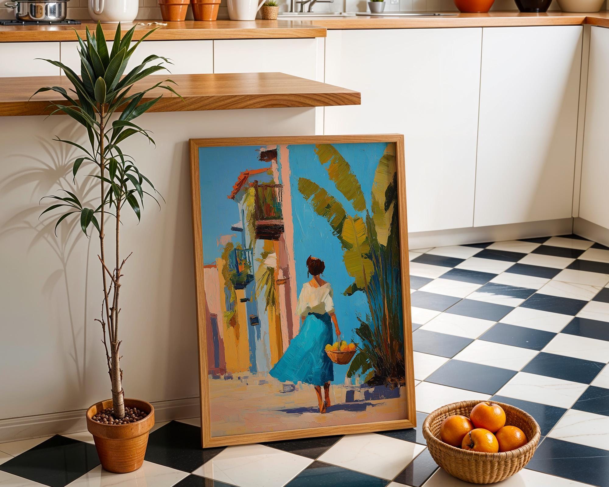 Tropical Street Scene Caribbean Coastal Bright Summer Wall Art