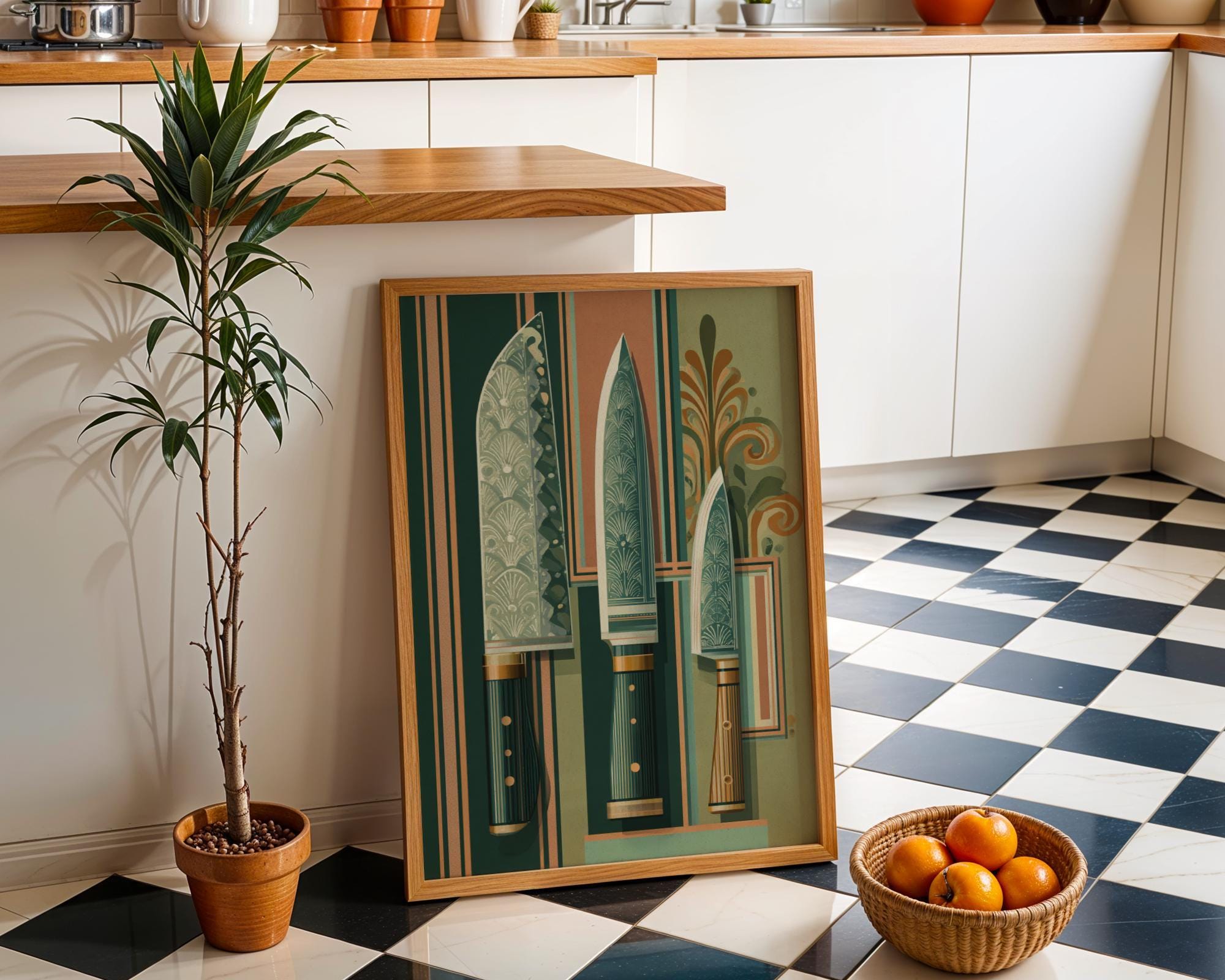 Art Deco Vintage Culinary Kitchen Knife Wall Art by The Wall Art Studio