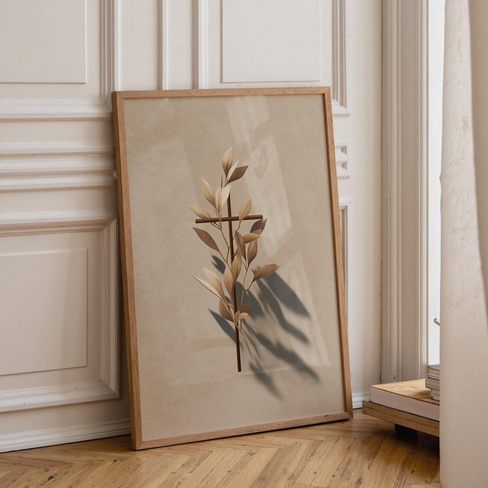 Christian Botanical Cross Minimalist Religious Wall Art by The Wall Art Studio