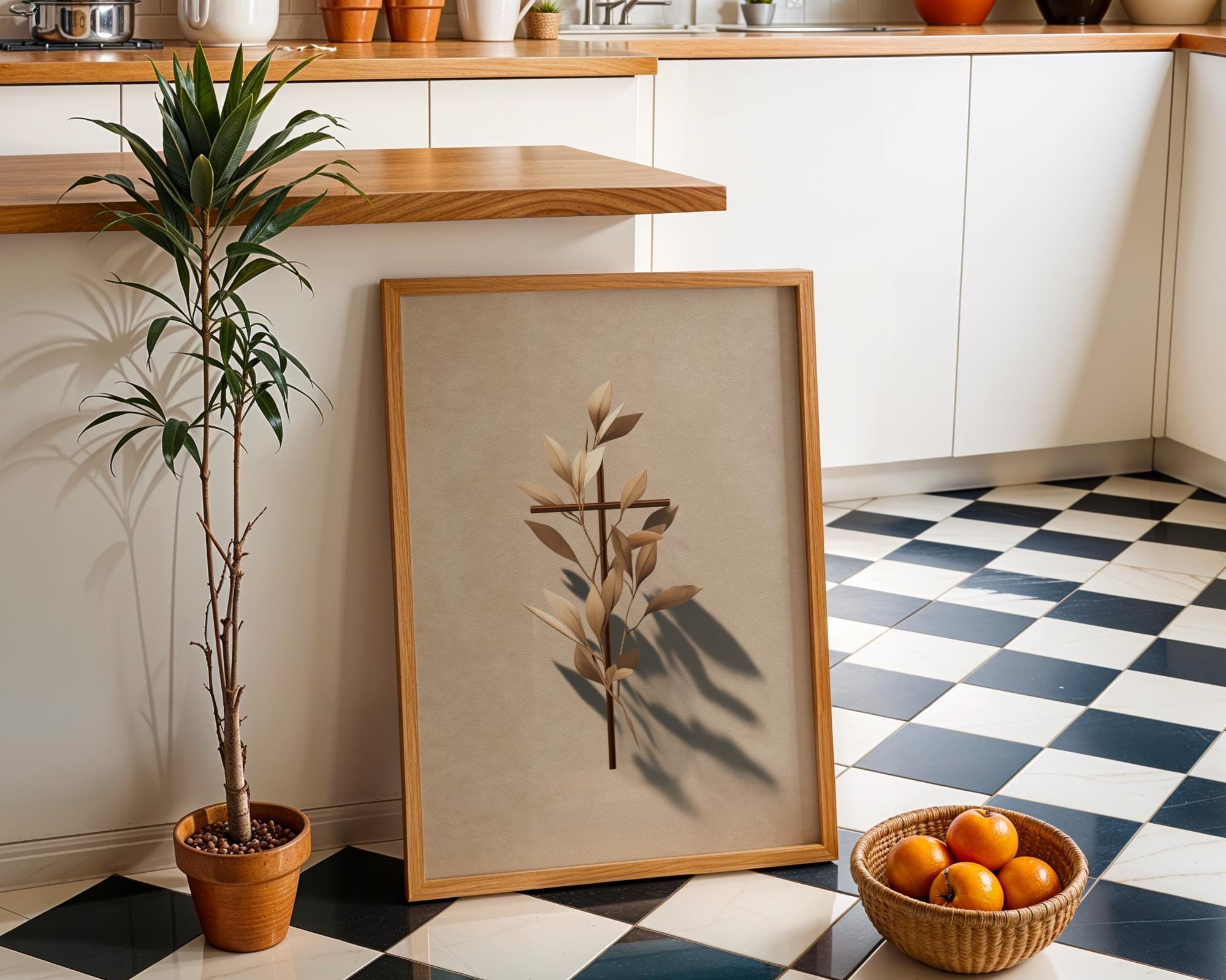 Christian Botanical Cross Minimalist Religious Wall Art by The Wall Art Studio