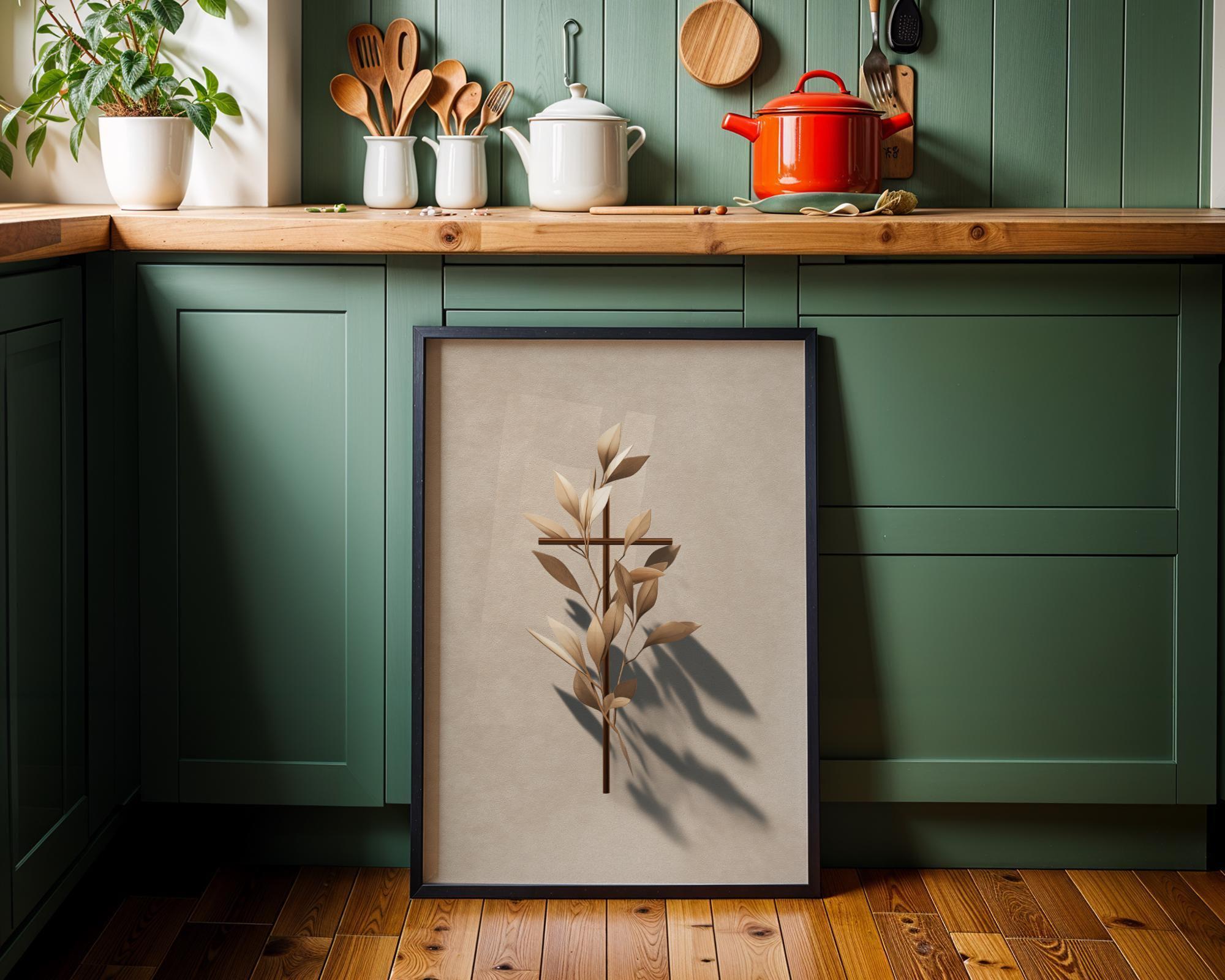 Christian Botanical Cross Minimalist Religious Wall Art by The Wall Art Studio