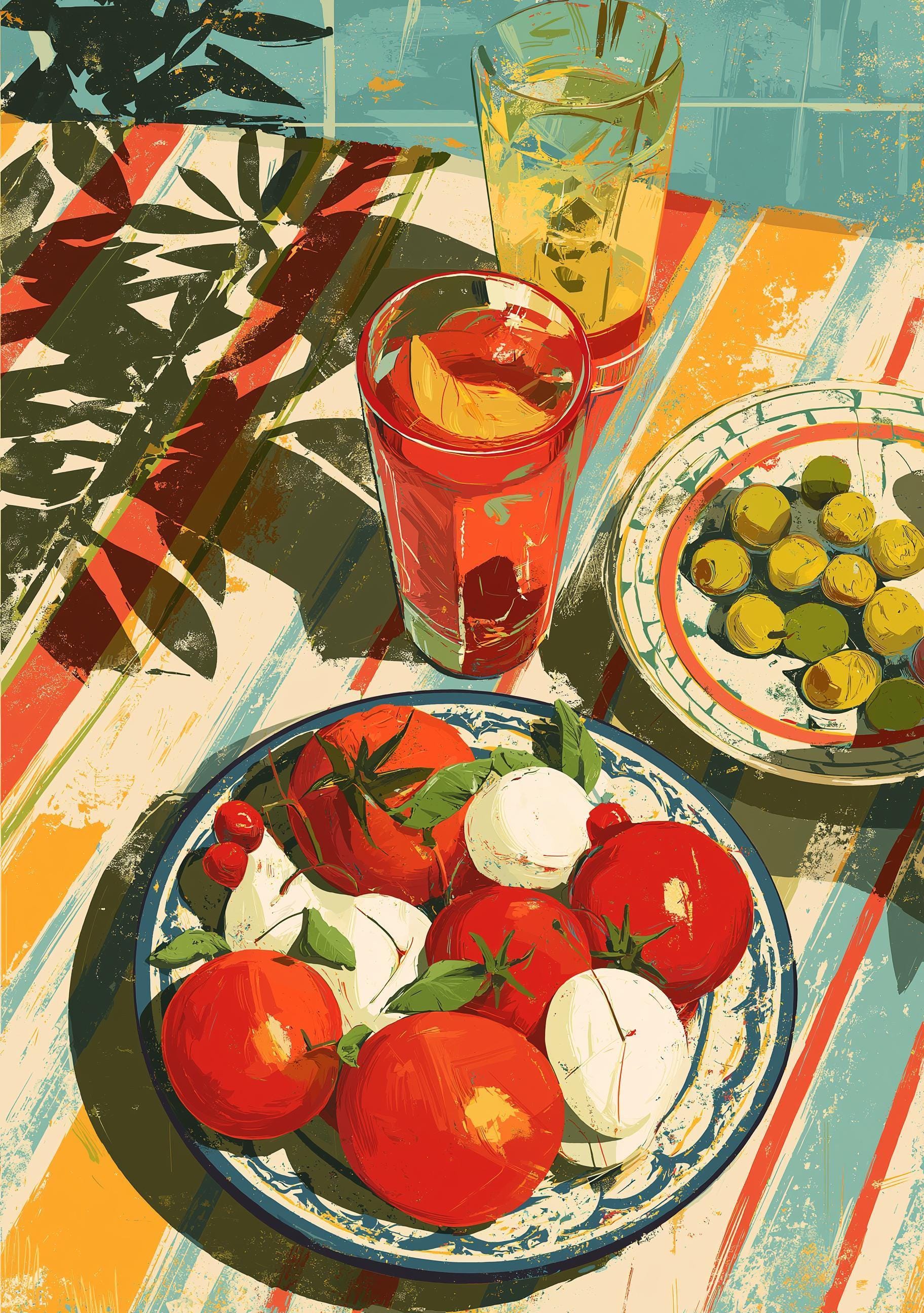 Mediterranean Kitchen Tomato Mozzarella Italian Food Wall Art