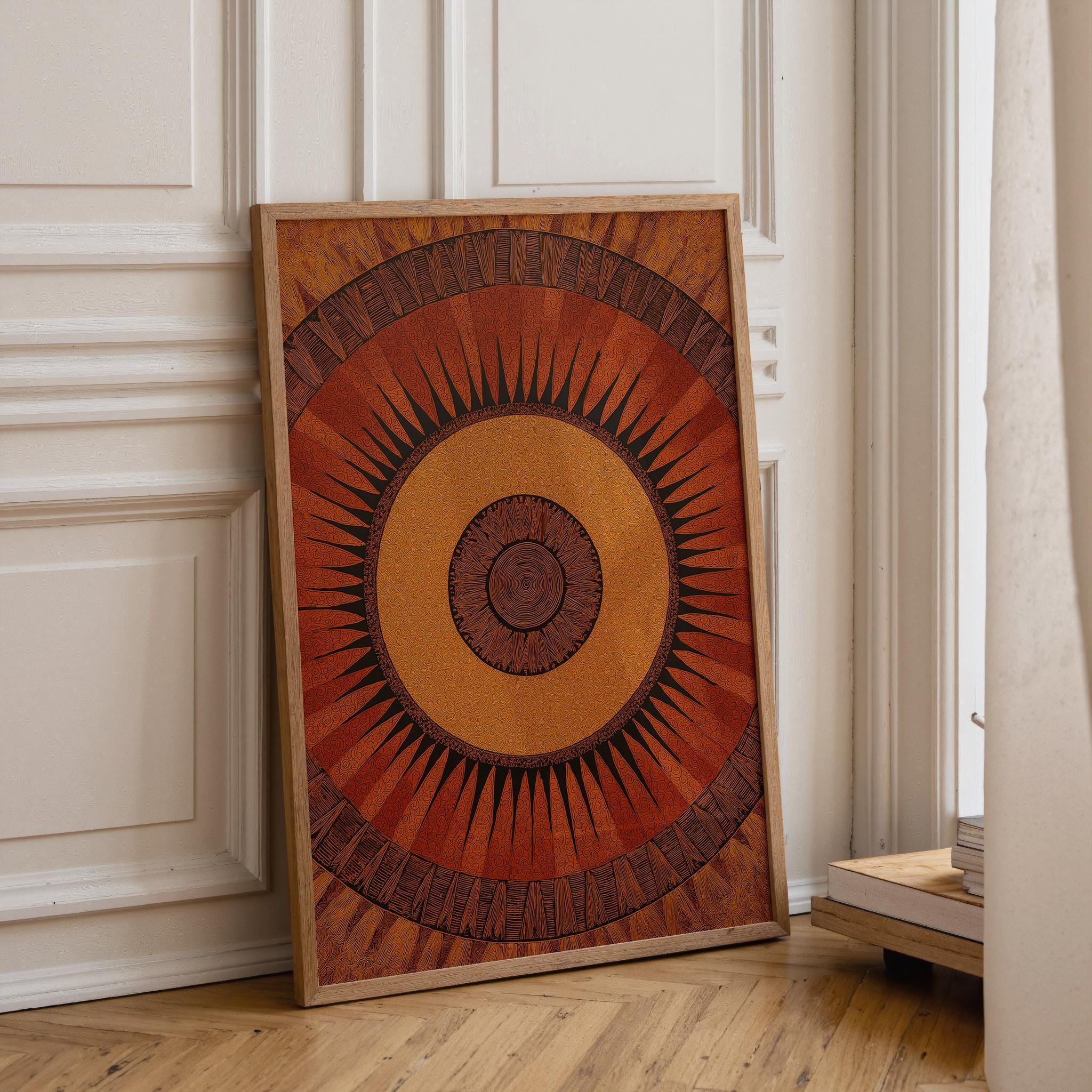 Mid Century Modern Sunburst Wall Art, Retro Geometric Sun Print, Burnt Orange Abstract Poster, Bauhaus Style Artwork, MCM Décor