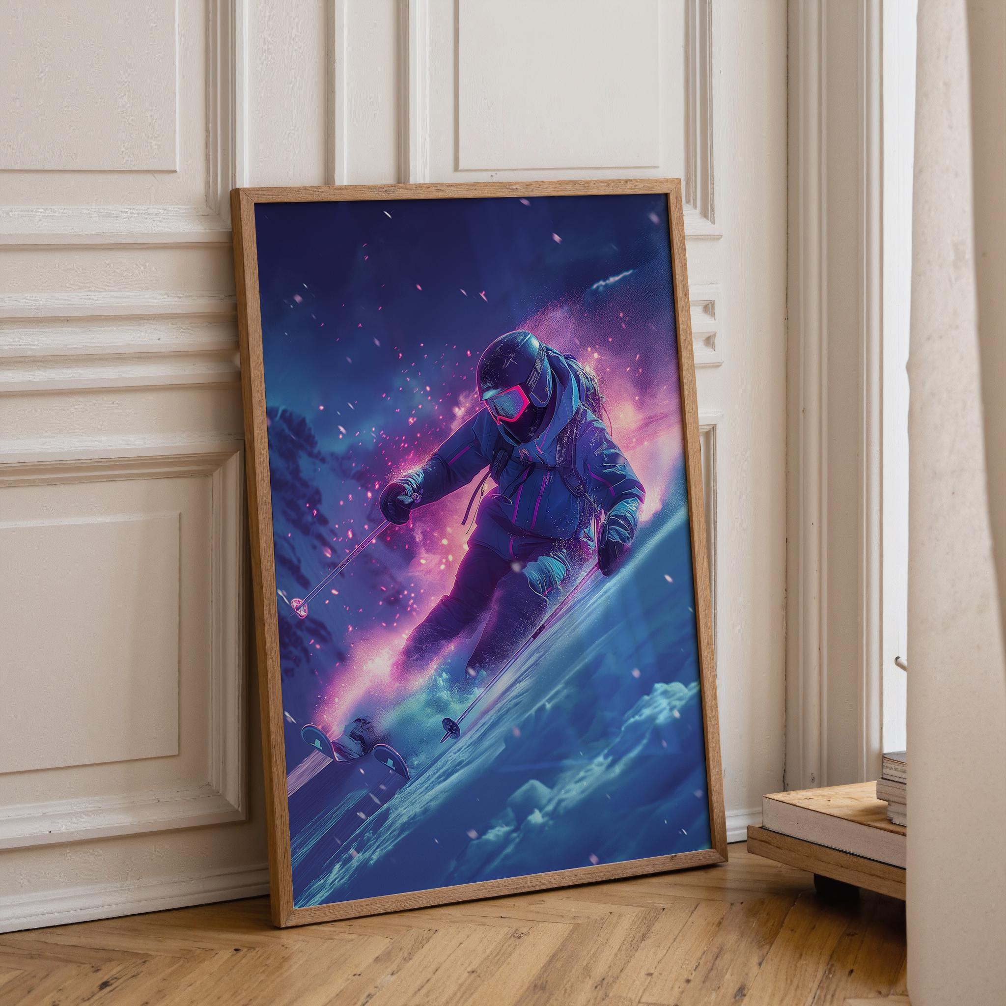 Neon Vaporwave Ski Synthwave Winter Sports Wall Art by The Wall Art Studio