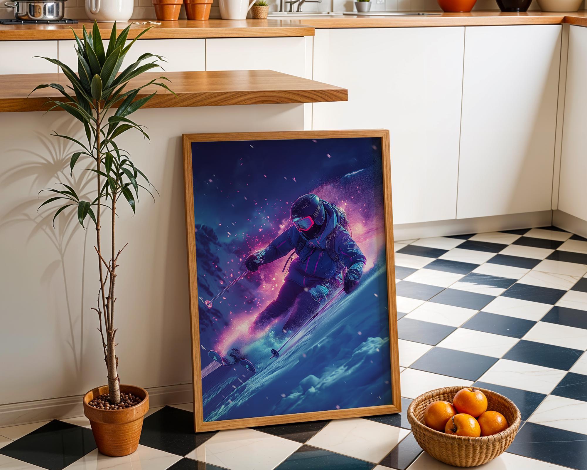 Neon Vaporwave Ski Synthwave Winter Sports Wall Art by The Wall Art Studio