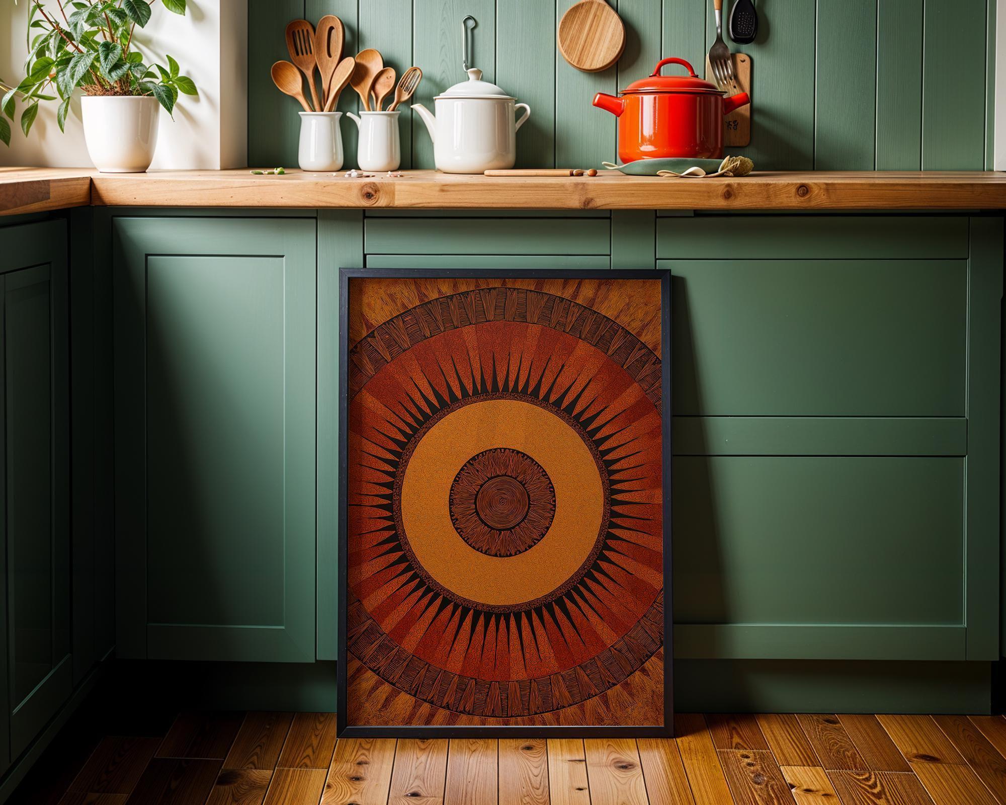Mid Century Modern Sunburst Wall Art, Retro Geometric Sun Print, Burnt Orange Abstract Poster, Bauhaus Style Artwork, MCM Décor