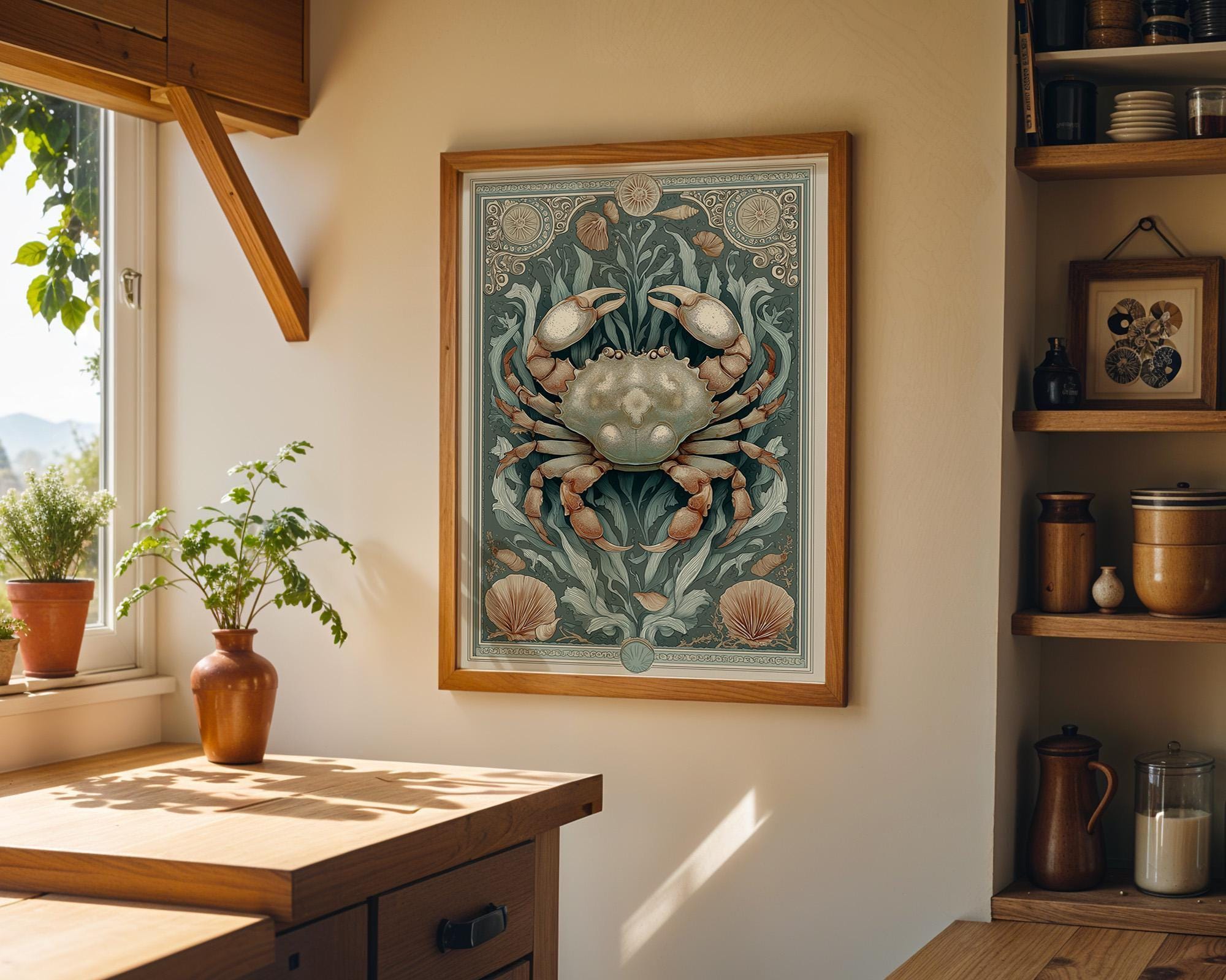 Coastal Crab Folk Art Nautical Beach House Wall Art
