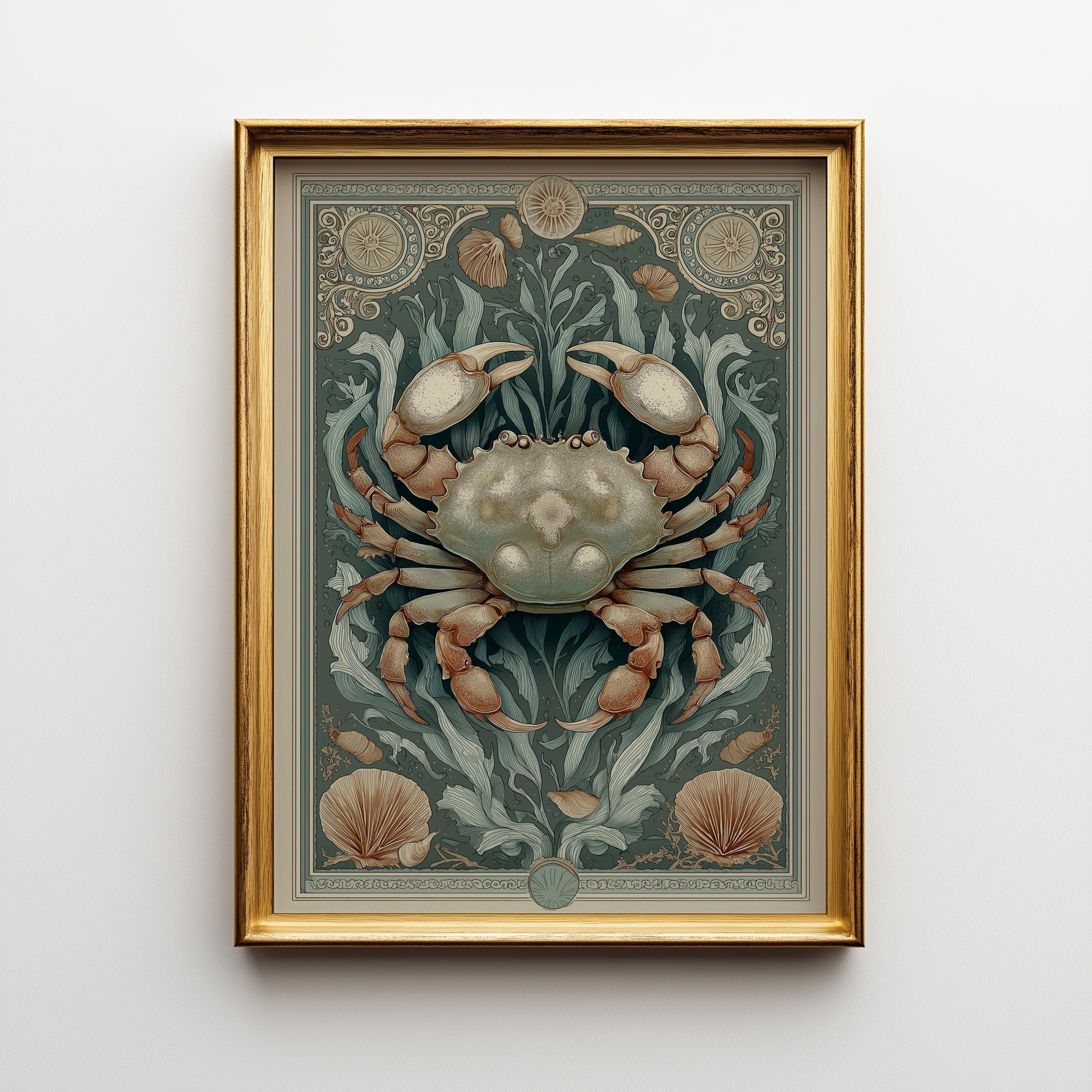 Coastal Crab Folk Art Nautical Beach House Wall Art
