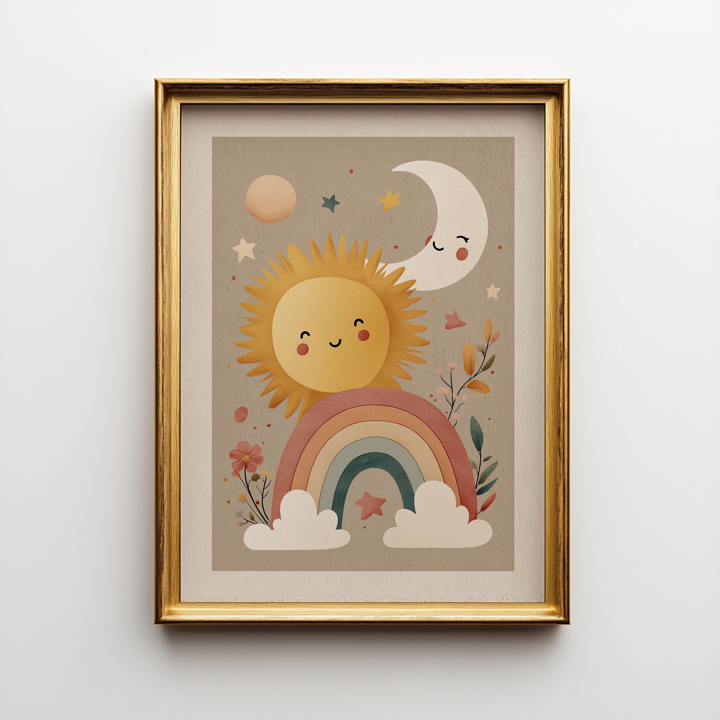 Boho Sun Moon Nursery Pastel Celestial Wall Art by The Wall Art Studio