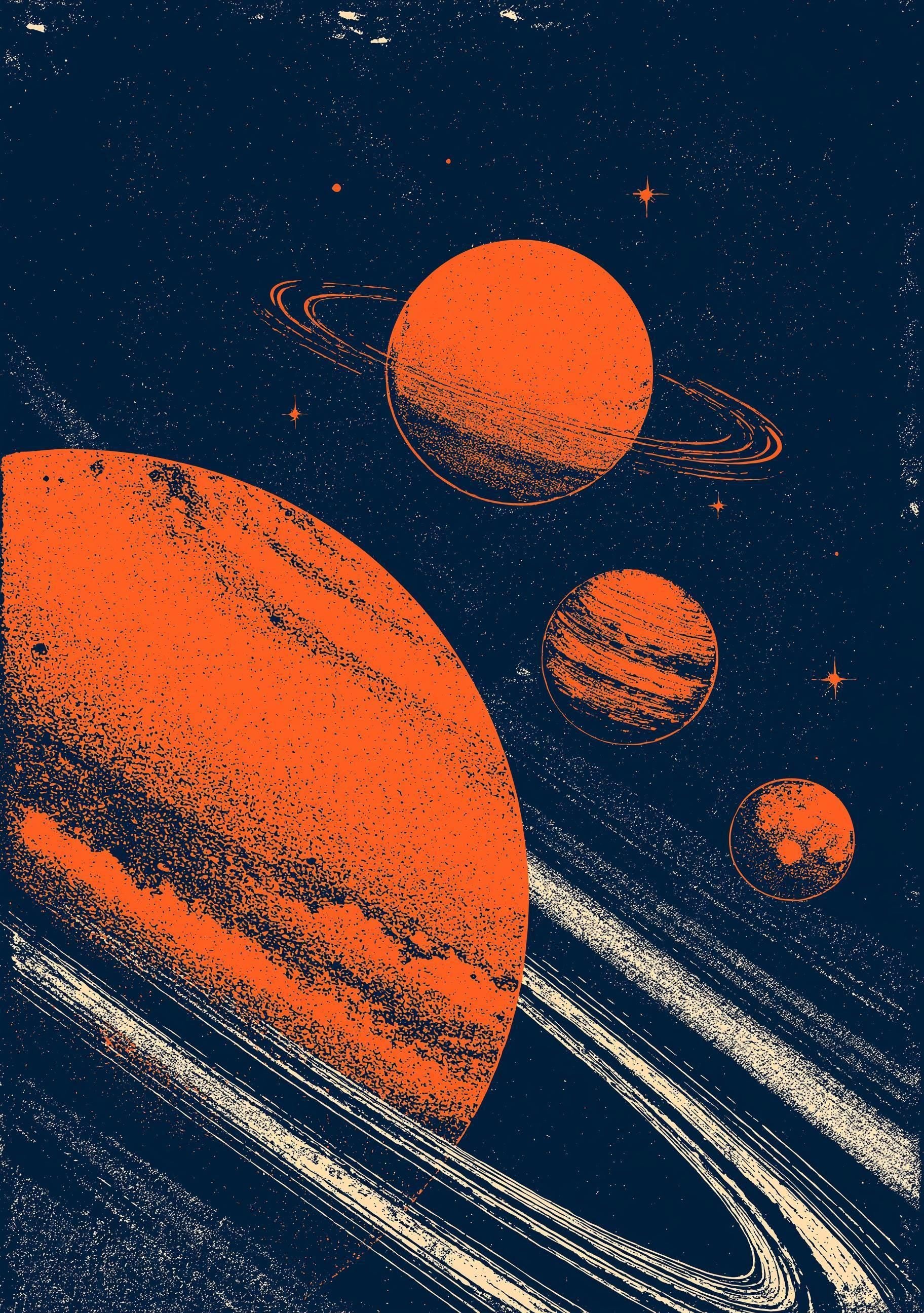 Retro Planet Mid Century Modern Space Celestial Solar System Wall Art by The Wall Art Studio