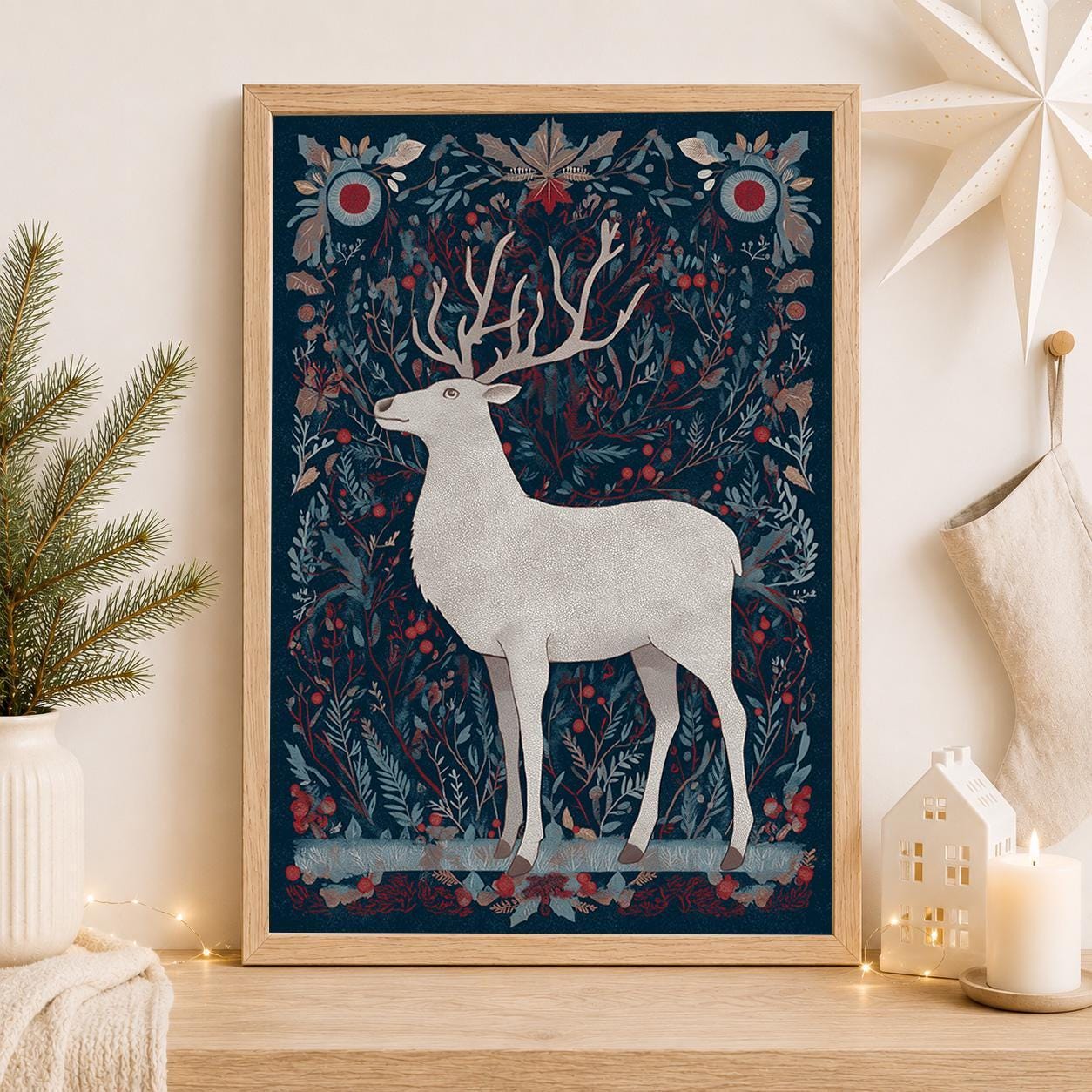 Scandinavian Christmas Nordic Reindeer Wall Art by The Wall Art Studio