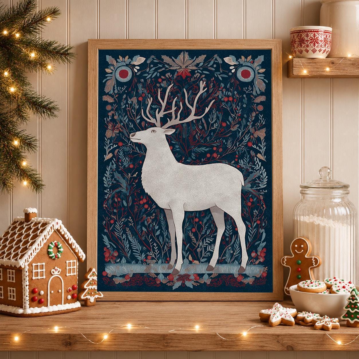 Scandinavian Christmas Nordic Reindeer Wall Art by The Wall Art Studio