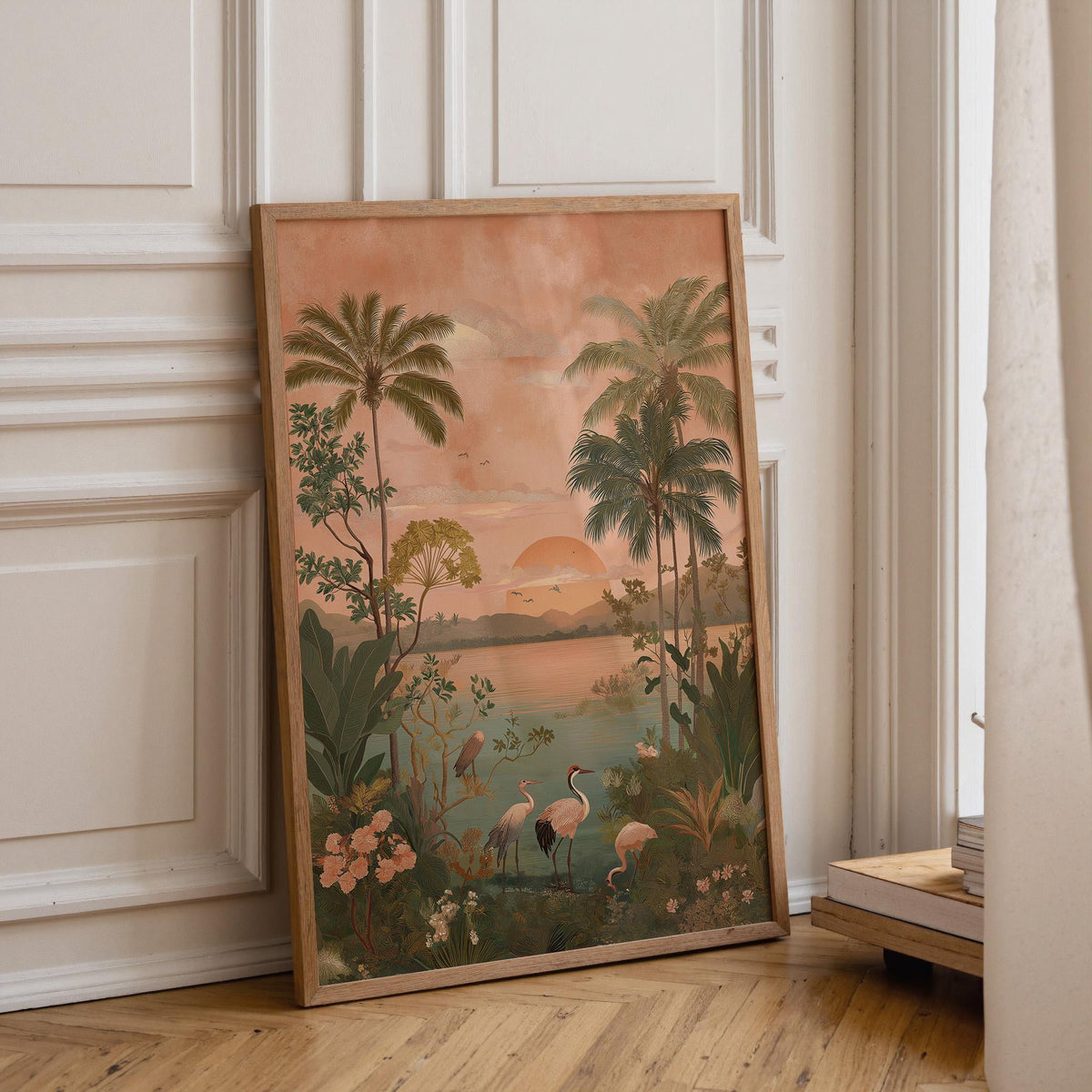 Chinoiserie Crane Tropical Palm Vintage Asian Bird Oriental Wall Art