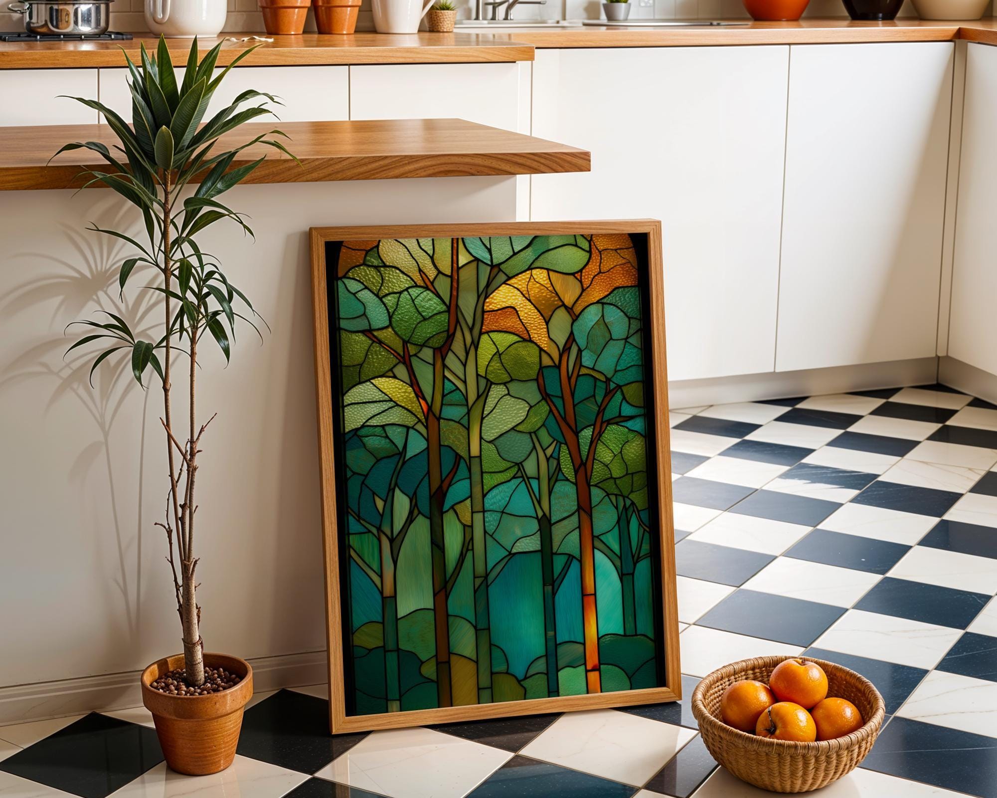 Stained Glass Forest Art Nouveau Tree Woodland Nature Wall Art