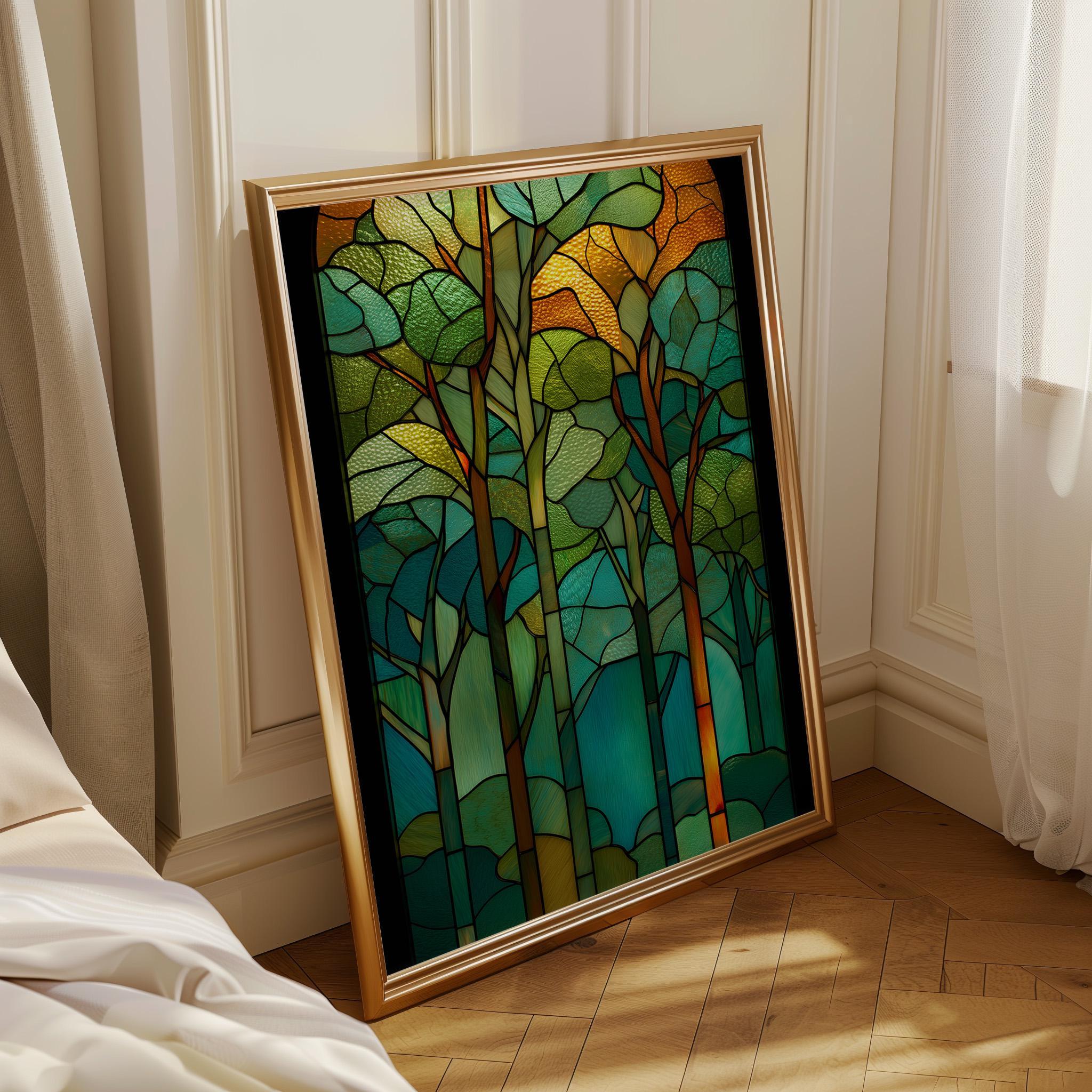 Stained Glass Forest Art Nouveau Tree Woodland Nature Wall Art