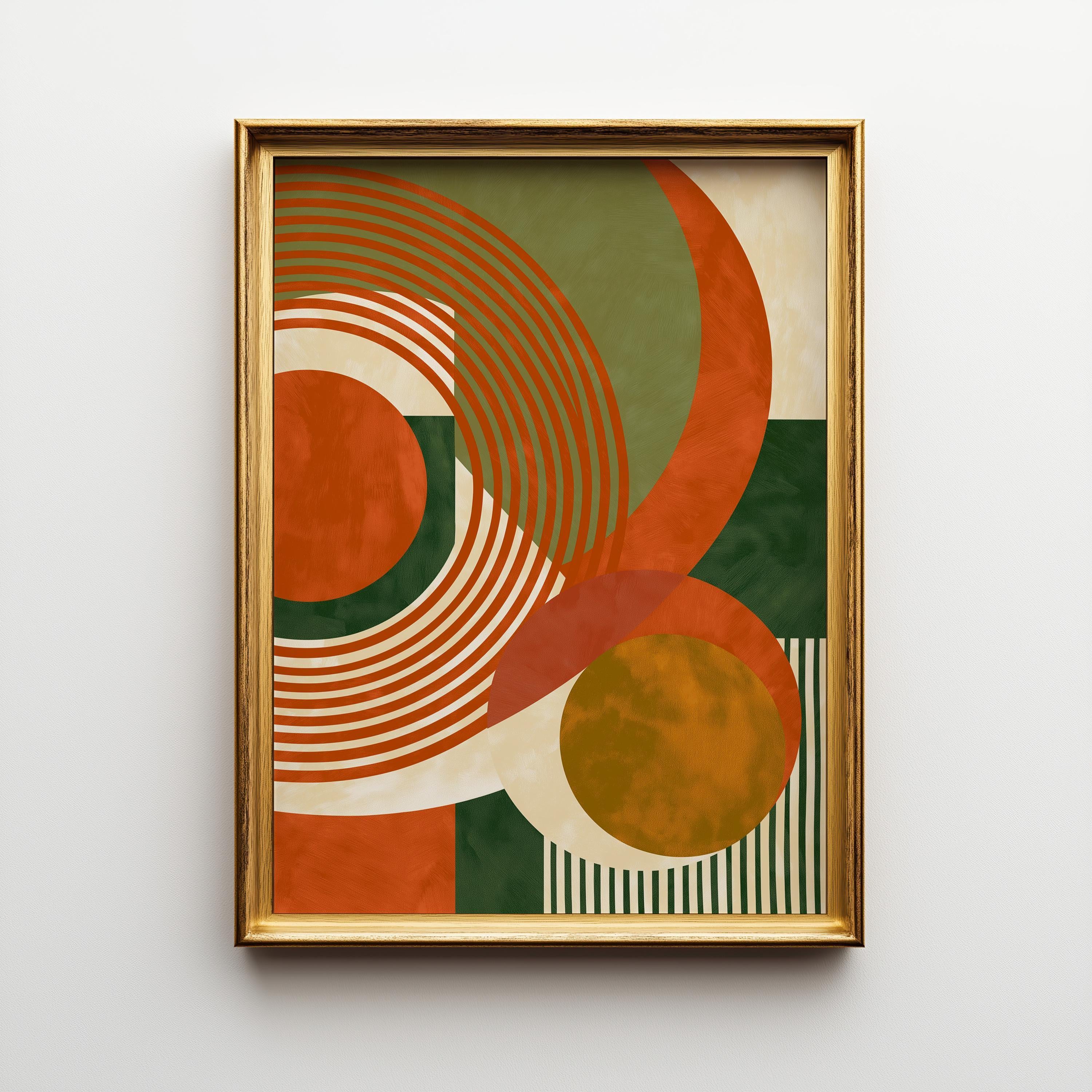Neo Deco Retro Orange & Green Mid Century Geometric Wall Art by The Wall Art Studio